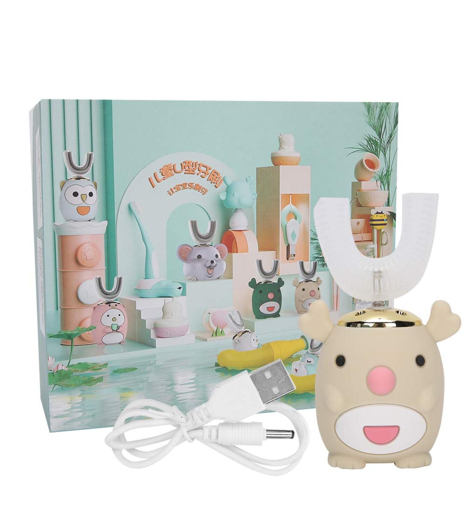 Kids Moose Shaped Electric Sonic Toothbrush - Beige (2-6 Years Old) | Intelligent Whole Mouth Teeth Cleaning Tool for Children - Oral Care - Buy Online on GoSupps.com