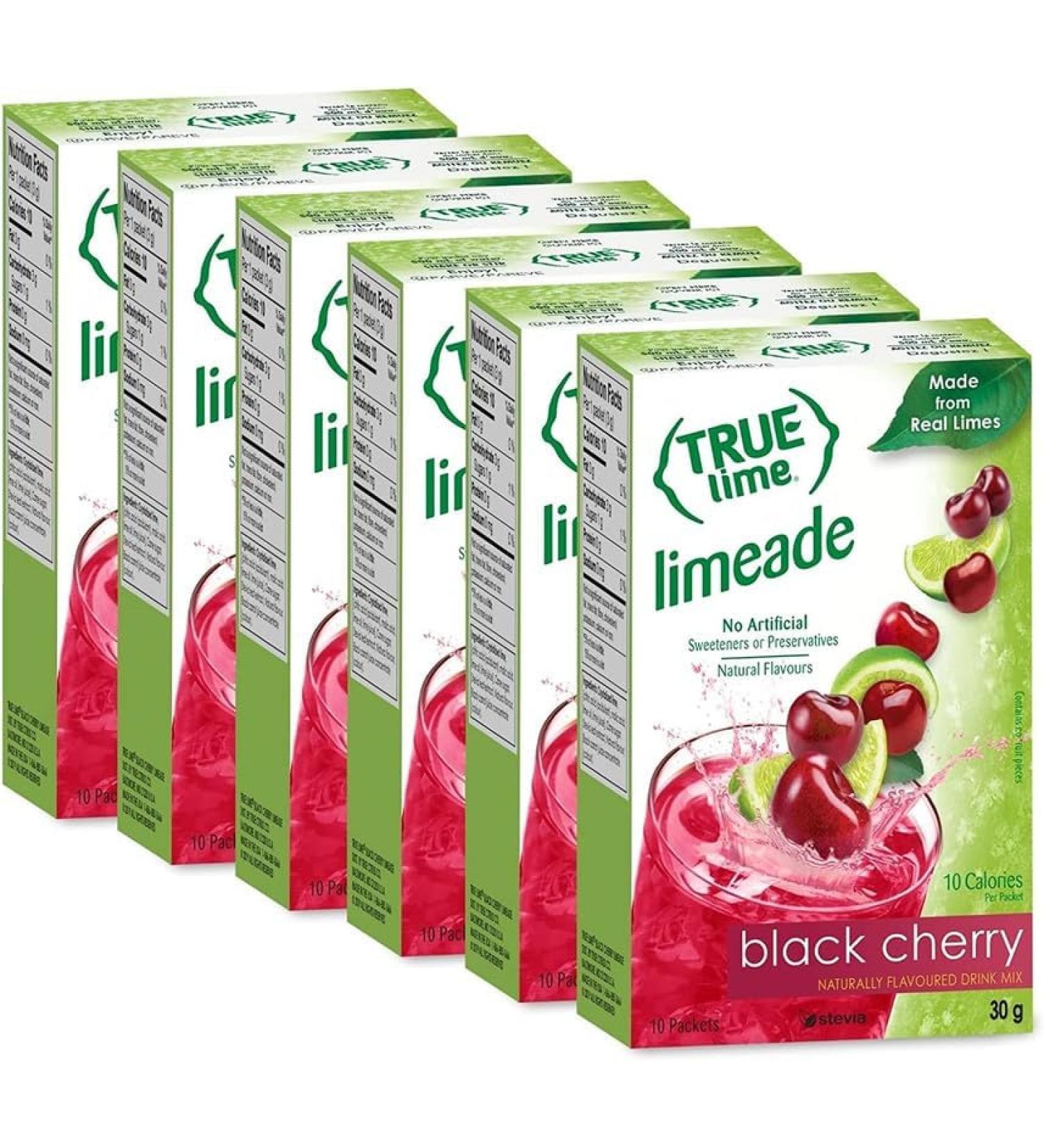 TRUE LIME Black Cherry Limeade Drink Mix (10 Packets) | Made from Real Limes | No Preservatives No Artificial Sweeteners Gluten Free | Water Flavor Packets & Water Enhancer with Stevia (6-Pack) - Buy Online on GoSupps.com