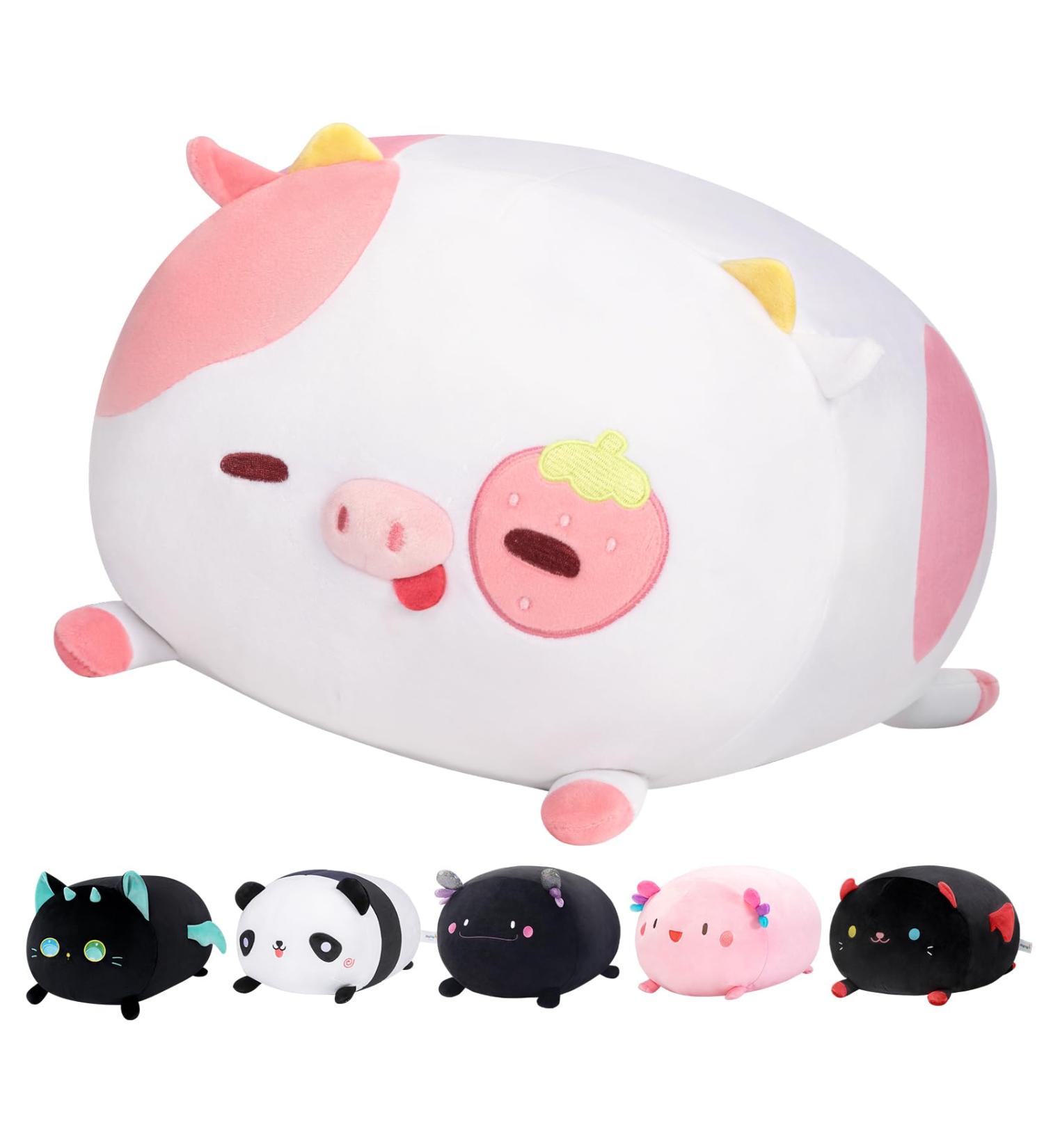 Mewaii 16'' Soft Strawberry Cow Plush Pillow | Squishy Stuffed Animal Toy for Adults & Kids - Fluffy Cuddle Pillow 16in/40cm - Buy Online on GoSupps.com
