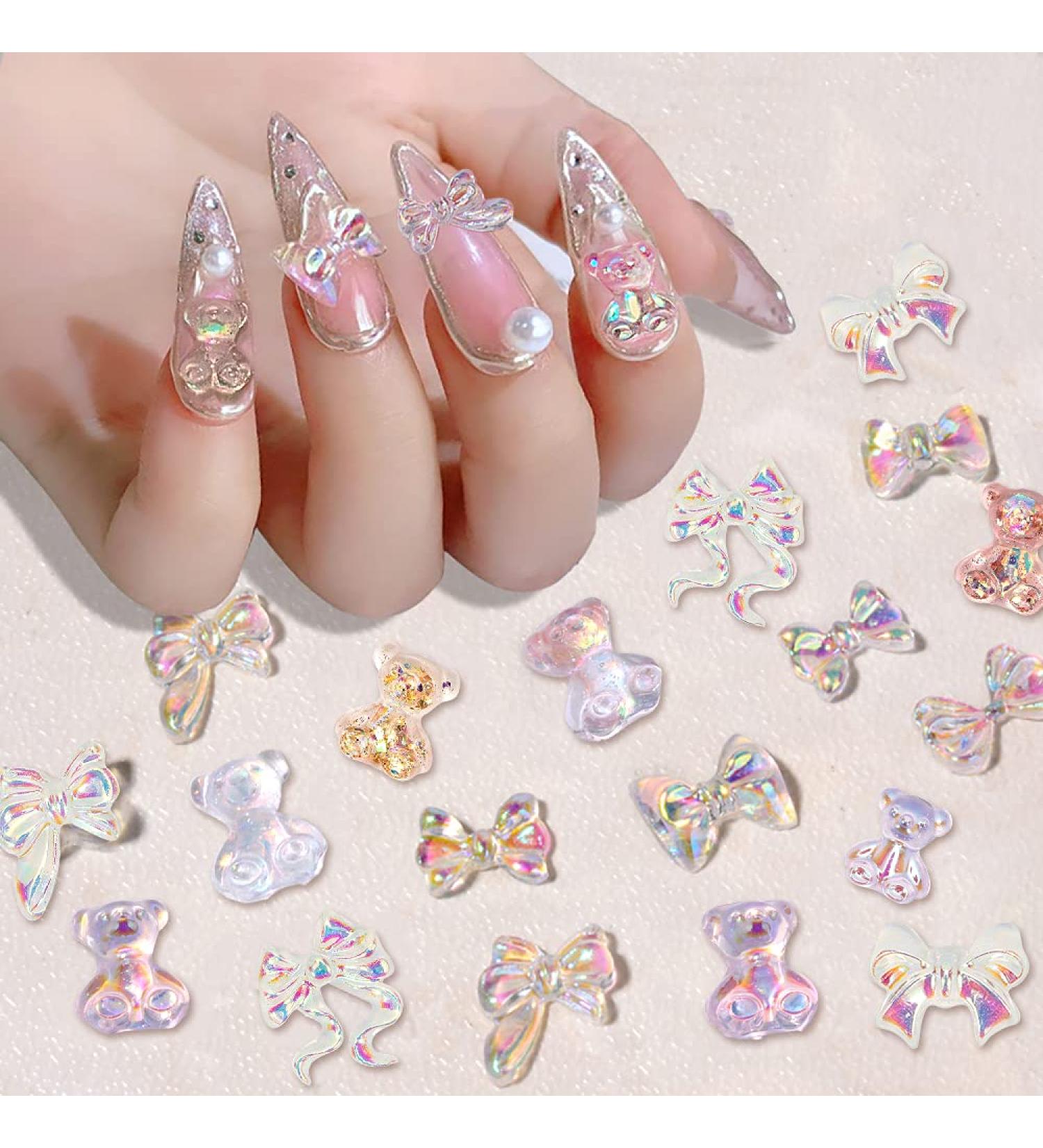 Ownsig 3D Cute Bear Nail Charms - 88pcs Gummy Bear Decorations in 8 Colors with Resin Bow Accents - DIY Nail Accessories - Buy Online on GoSupps.com