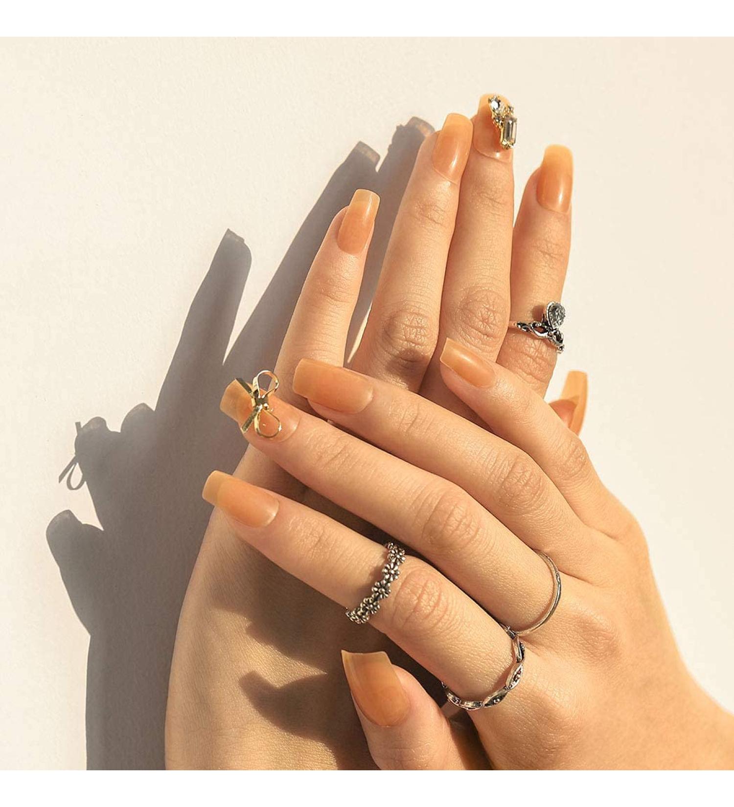 Sethexy Shiny Long Square Acrylic Nails - Gold Sparkling Fingernails for Women & Girls | 24 Complete Cover Tips - Buy Online on GoSupps.com