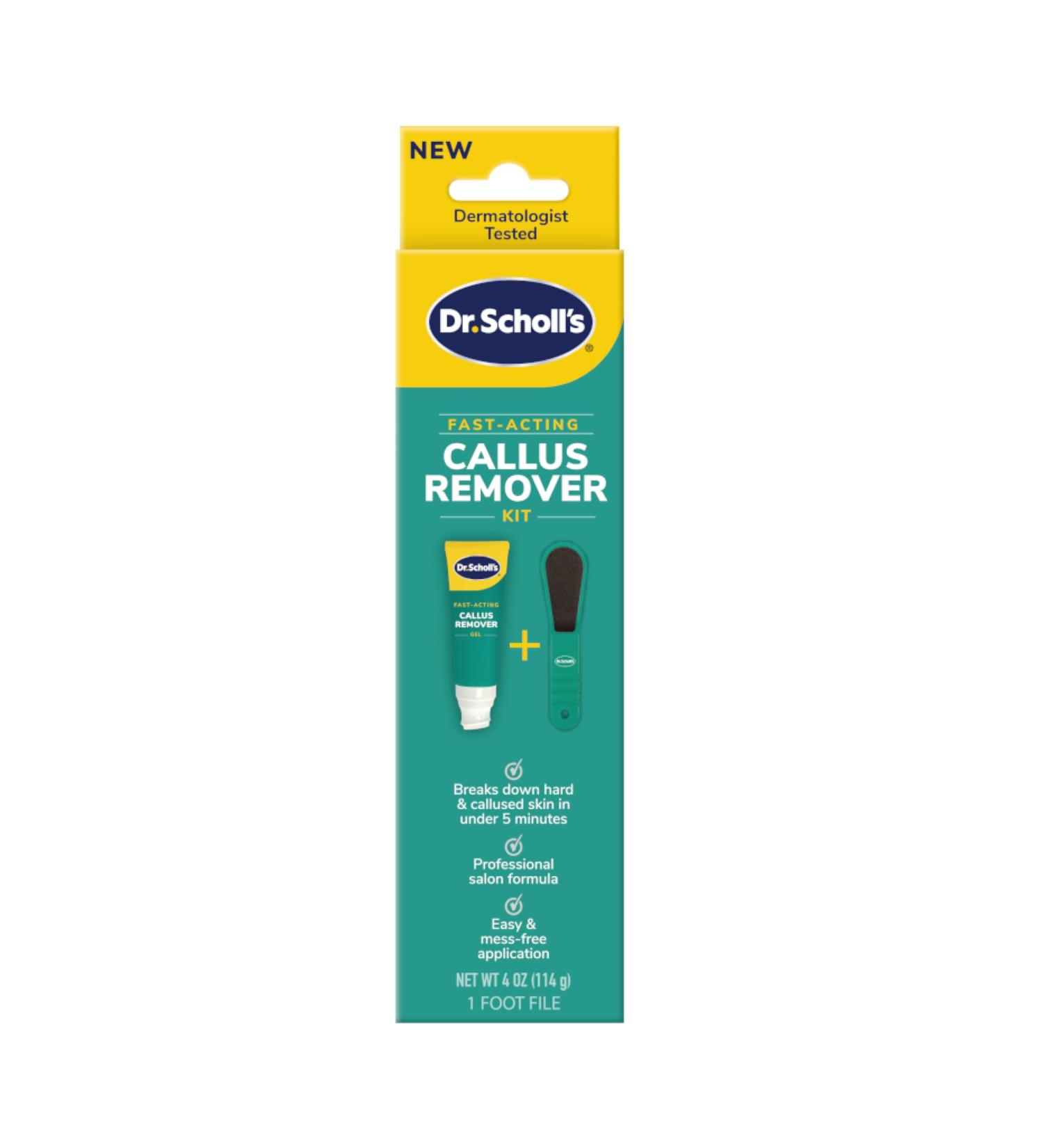 Dr. Scholl's Fast Acting Callus Remover Gel Kit | Smooth Soft Feet & Hard Skin Removal | Salon Professional Formula - Mess Free Exfoliating Foot File Included - Buy Online on GoSupps.com