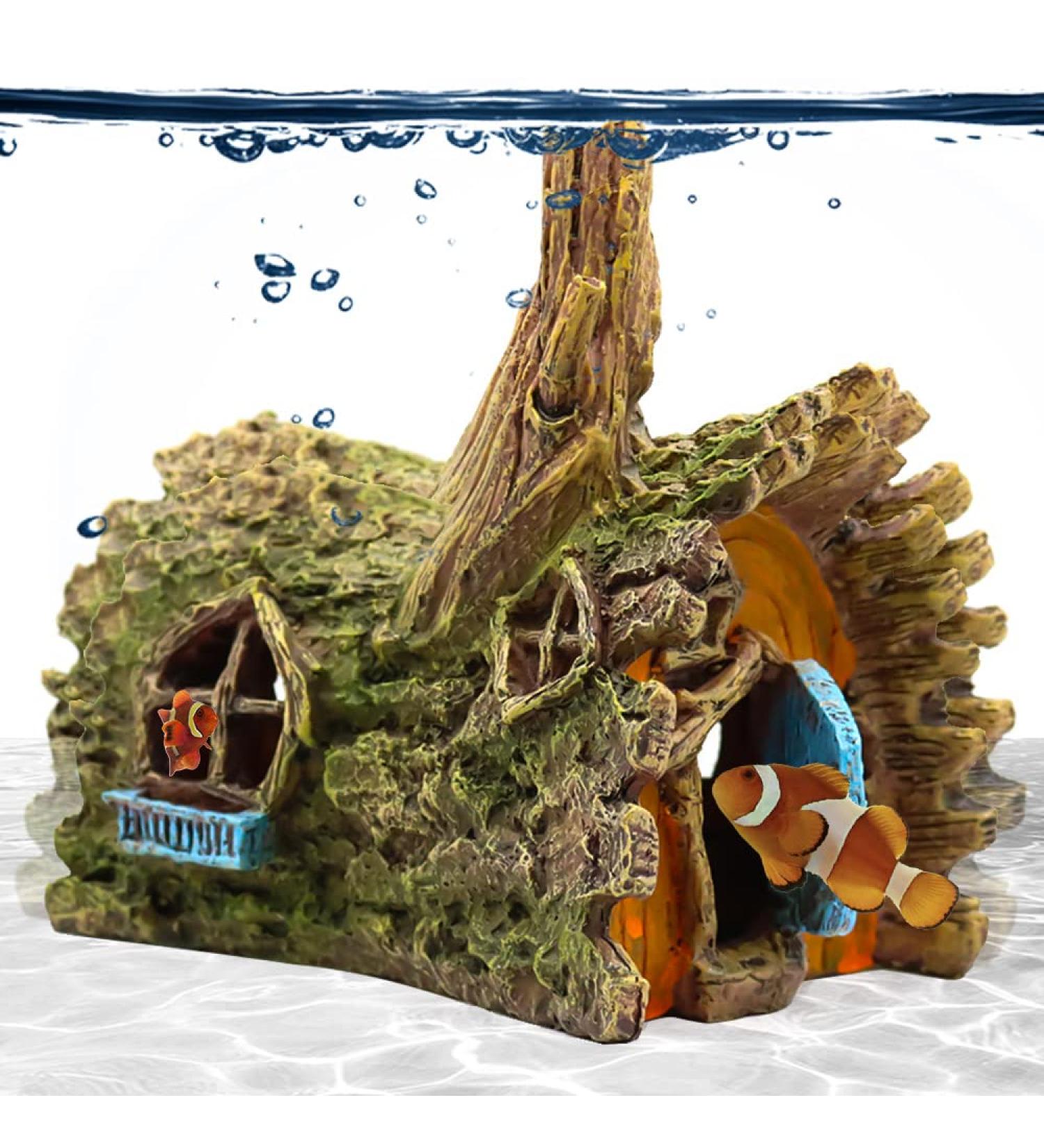 FAZ Hongfa Betta Holzhaus Aquarium Decorations & Hiding Caves for Small & Medium Fish | Premium Resin Ornament - Buy Online on GoSupps.com