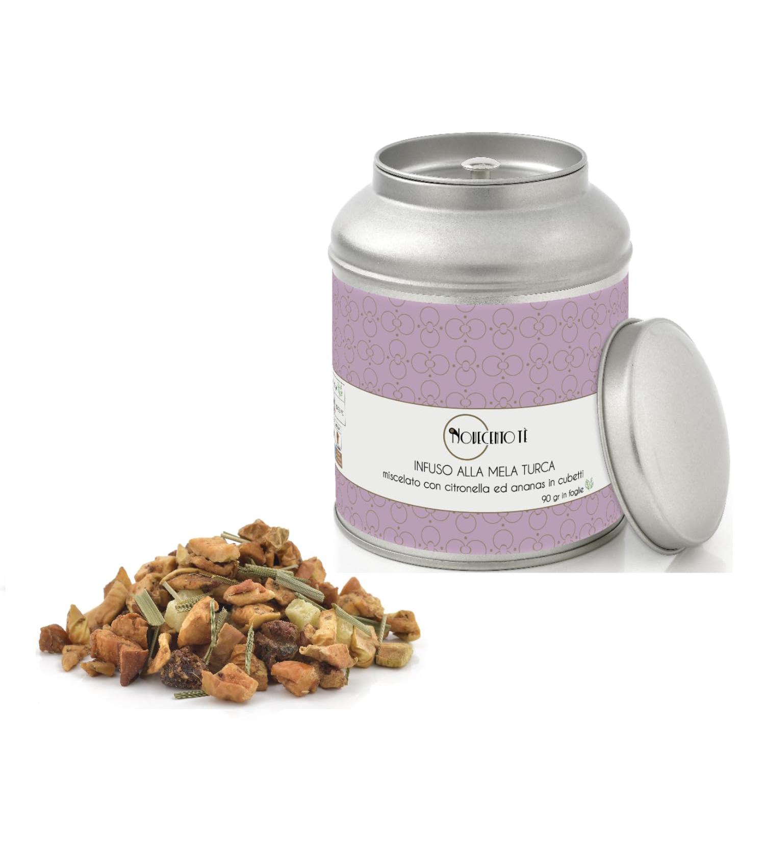  NOVECENTO TE' Novecento T | Turkish Apple Leaf Infusion - 90g | Turkish Herbal Tea with Apple Lemongrass and Pineapple | Loose Fruit and Spice Blend in a Metal Tin - Buy Online on GoSupps.com