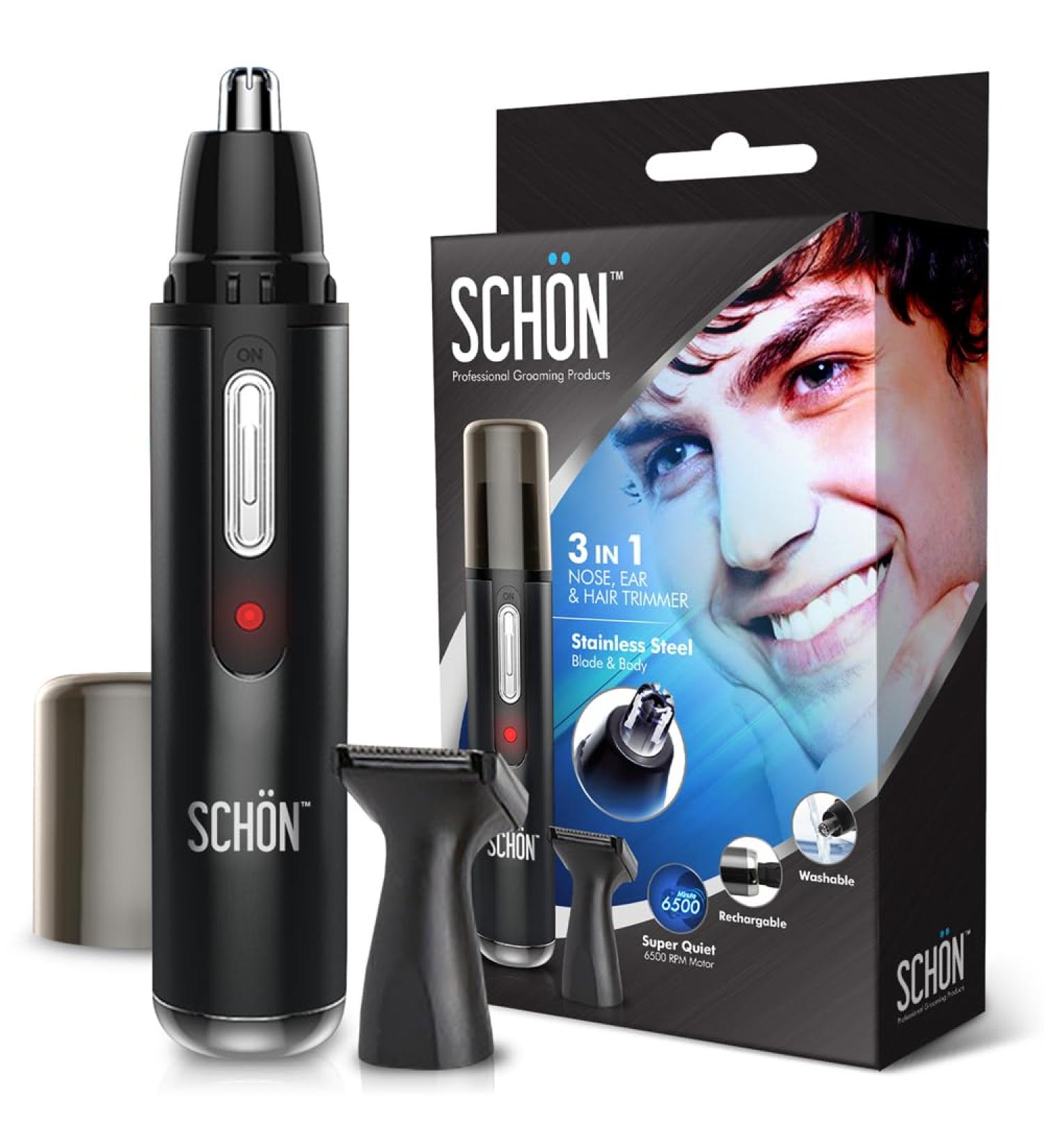 SCHON Stainless Steel Rechargeable 3-in-1 Eyebrow Ear Facial & Nose Hair Trimmer/Clipper for Men&Women | Hair Clippers Flawless Hair Remover Male Beard Trimmers Kit Grooming Kit Groomer (Black) - Buy Online on GoSupps.com