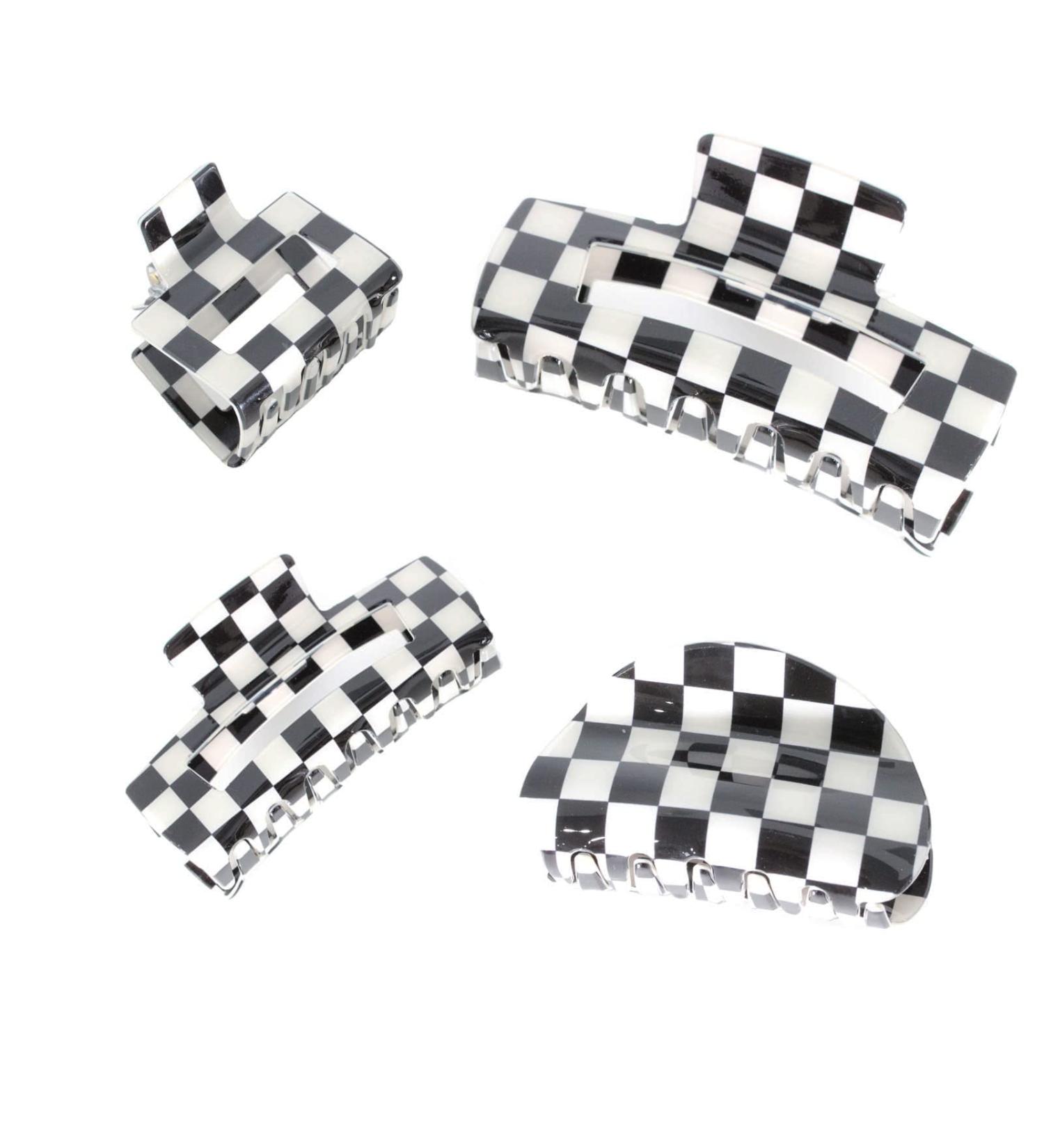 4pcs Checkered Hair Claw Clips - Square Checker Barrettes for Girls & Women | Non Slip Hair Jaw Clips Hair Accessories - Buy Online on GoSupps.com