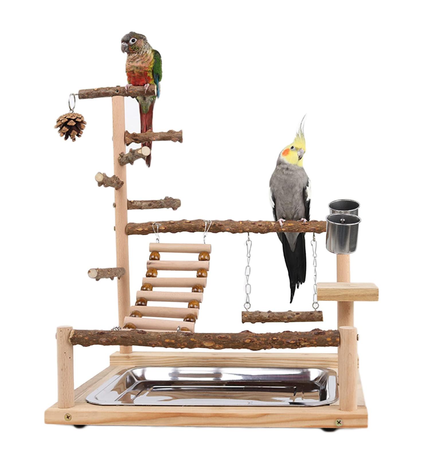 Wishesmar WellensiTich Playground for Nymphensittich Parrots - Climbing Swing Feeder-Cup Toy Ladder & Tray - Wooden Playset 45x37x26 cm #a wood 001 - Buy Online on GoSupps.com