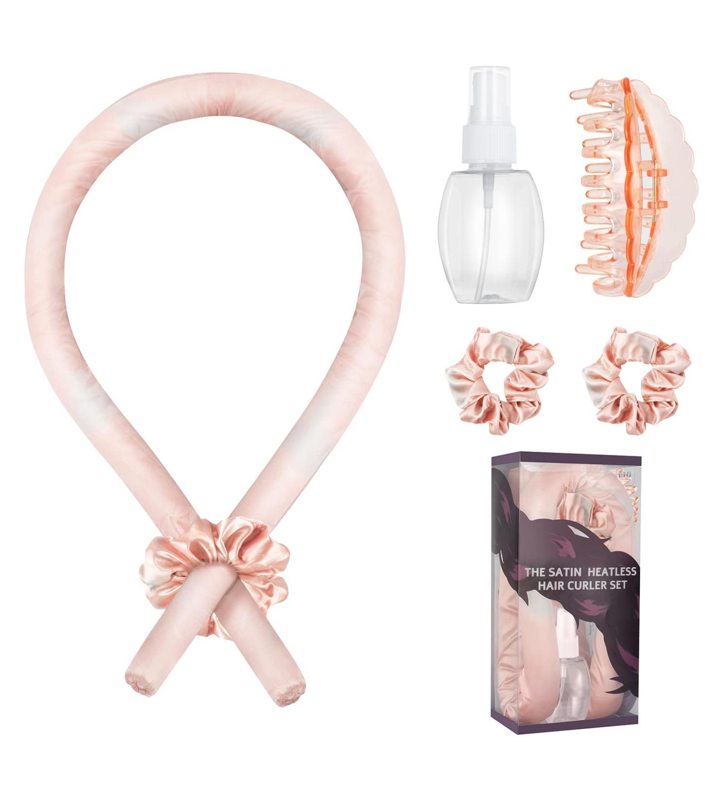 Satin Heatless Hair Curler Set - No Heat Overnight Curls for Long Hair Women | Soft Foam Curling Rods with Roller Clips and Scrunchies | Sleep In Headband - Blue-Pink - Buy Online on GoSupps.com