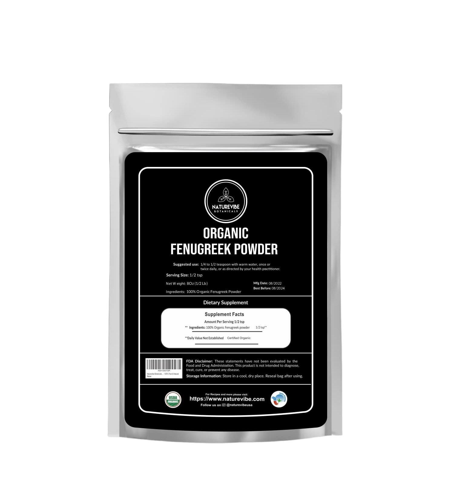 Naturevibe Botanicals USDA Organic Fenugreek Seed Powder (8 oz) - Pure & Natural | Supports Immune System | Packaged may Vary - Buy Online on GoSupps.com
