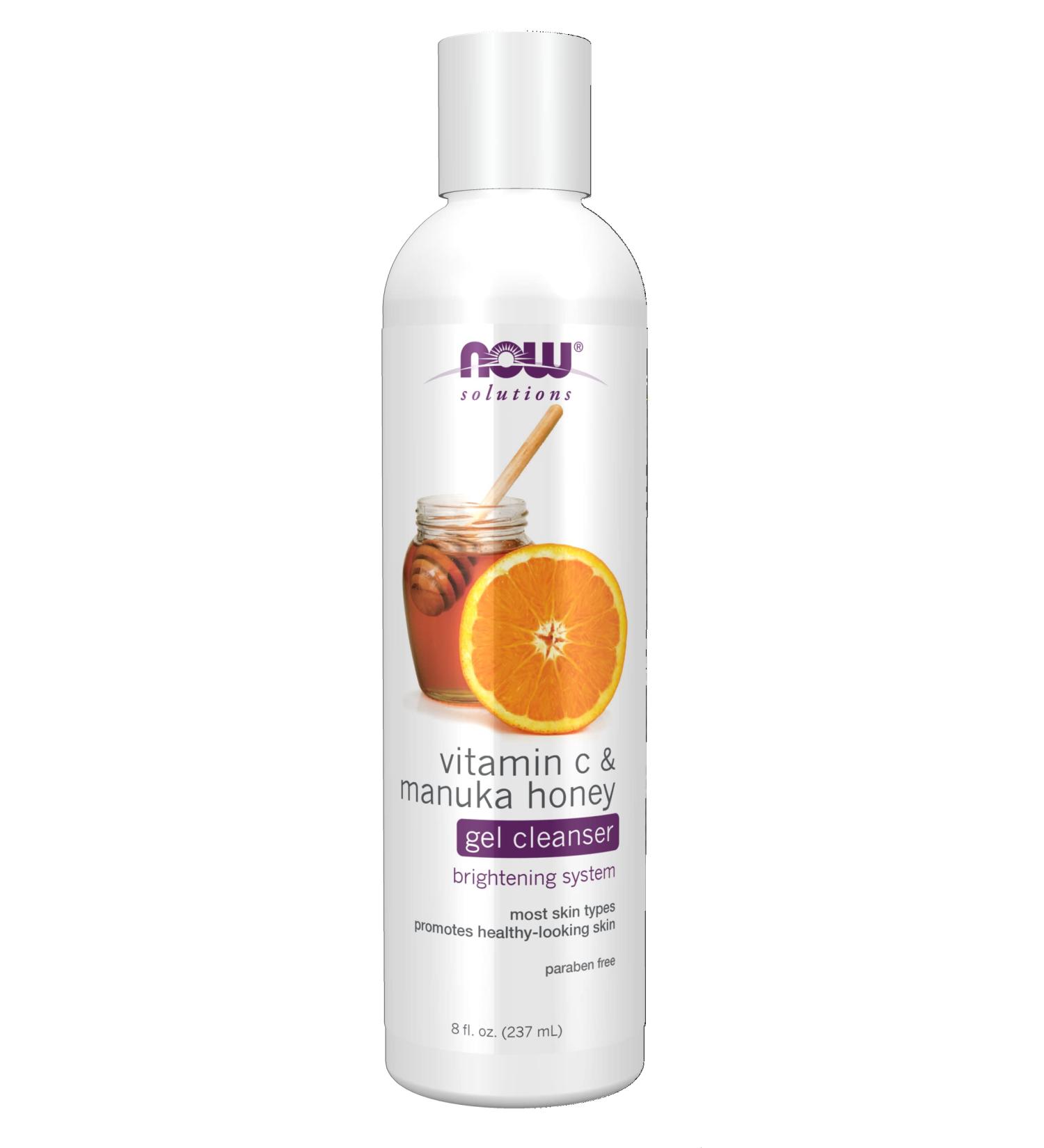 NOW Solutions Vitamin C and Manuka Honey Gel Cleanser 8 fl oz - Brightening System for Healthy-Looking Skin - Buy Online on GoSupps.com