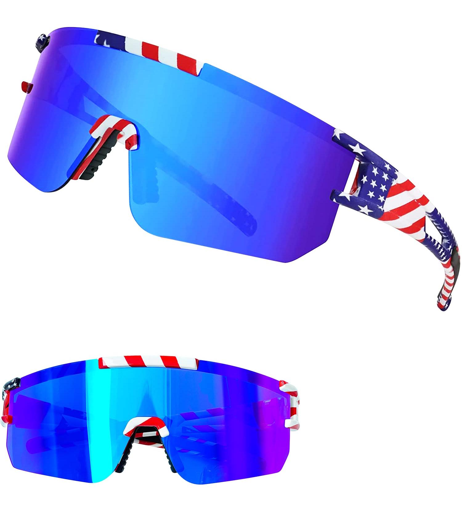 YzeeMi Polarized Sunglasses | UV400 Protection | Rainbow Blue Lens | Flag Frame - Buy Online on GoSupps.com