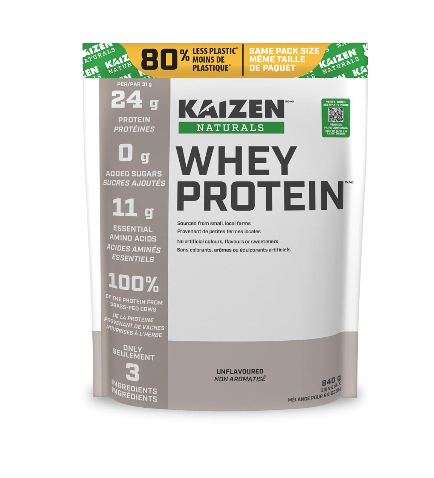 Kaizen Naturals Whey Protein Unflavoured 840g Pouch Unflavoured 27 Servings (Pack of 1) - Buy Online on GoSupps.com