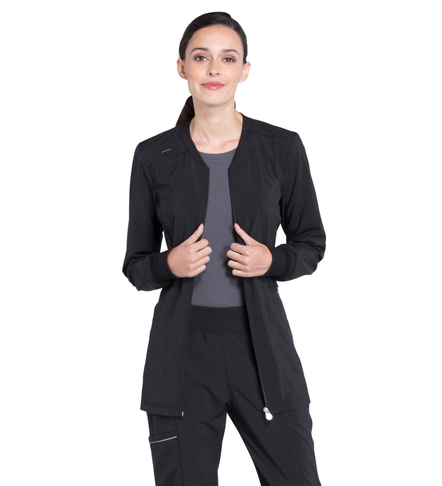Cherokee Zip Front Womens Scrub Jacket 4-way Stretch with Lightweight Superior Performance and Comfort Infinity CK370A L Black - Buy Online on GoSupps.com