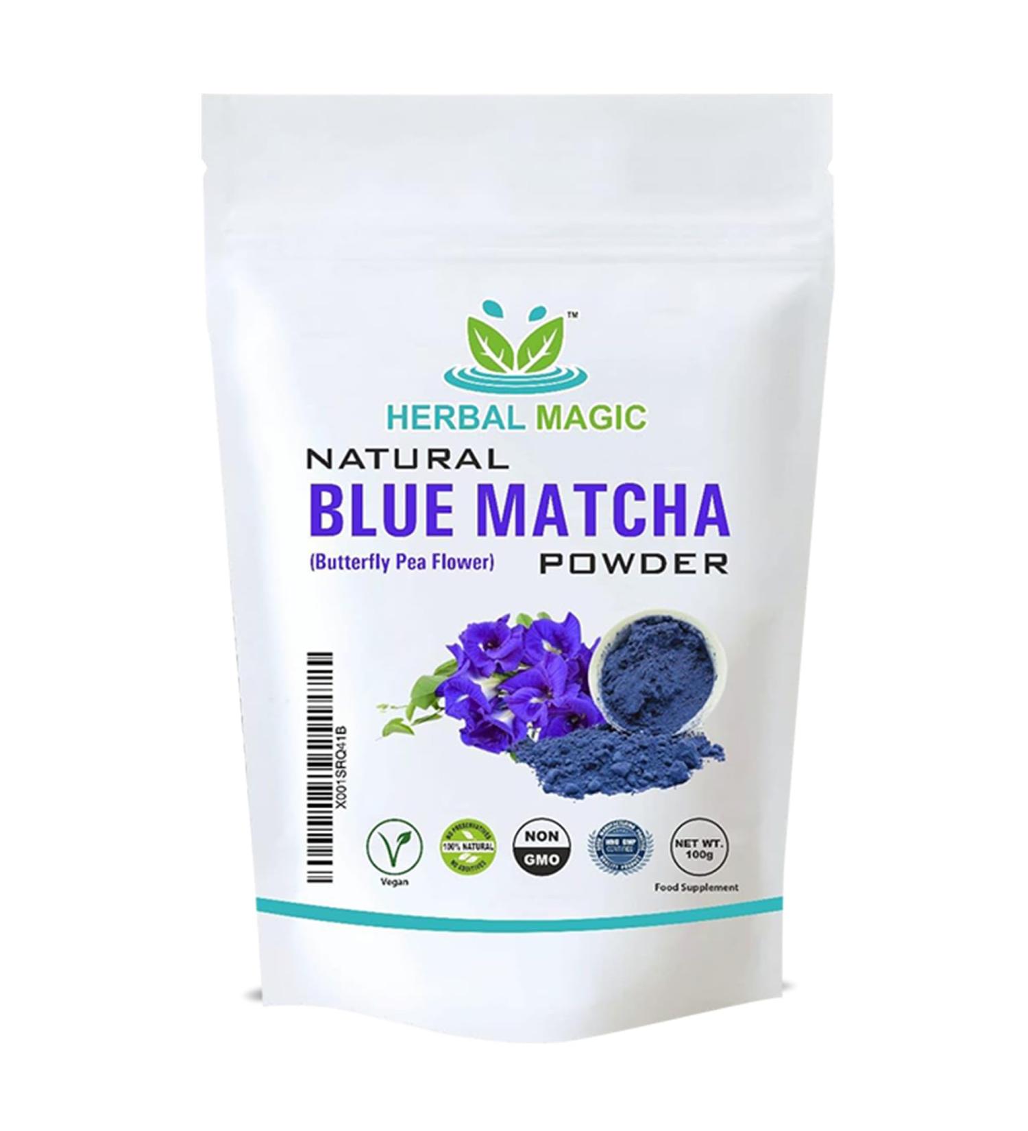 Herbal Magic's Pure & Natural Butterfly Pea Flower Powder Blue Matcha Caffeine-Free Blue Flower Tea Powder Sparkle your smoothies baking cuisines - 100g (100 g - Pack of 1) - Buy Online on GoSupps.com