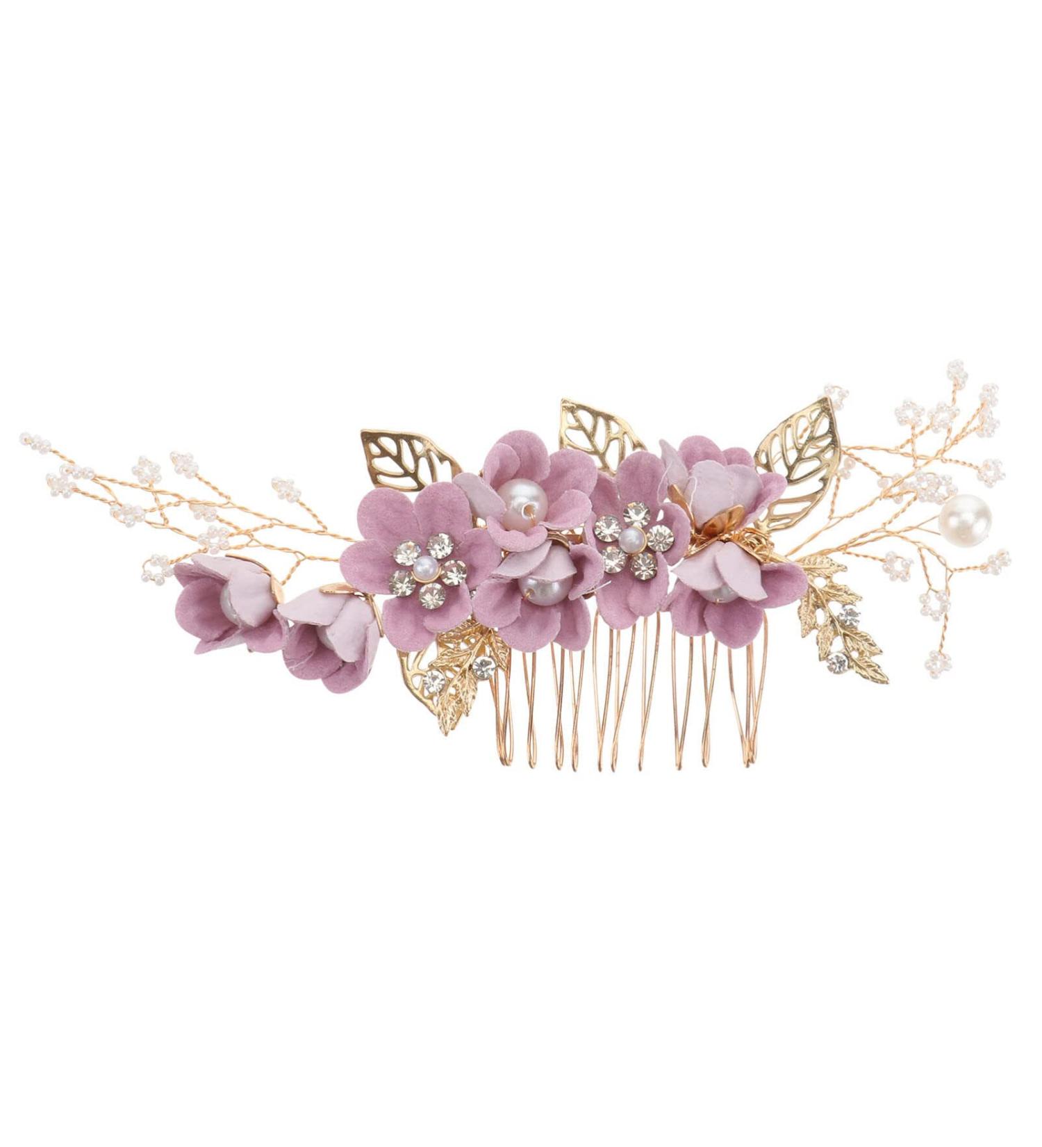 Minkissy Purple Wedding Hair Comb - Pearl Crystal Decor Clip Pin for Bride Bridesmaid - Buy Online on GoSupps.com