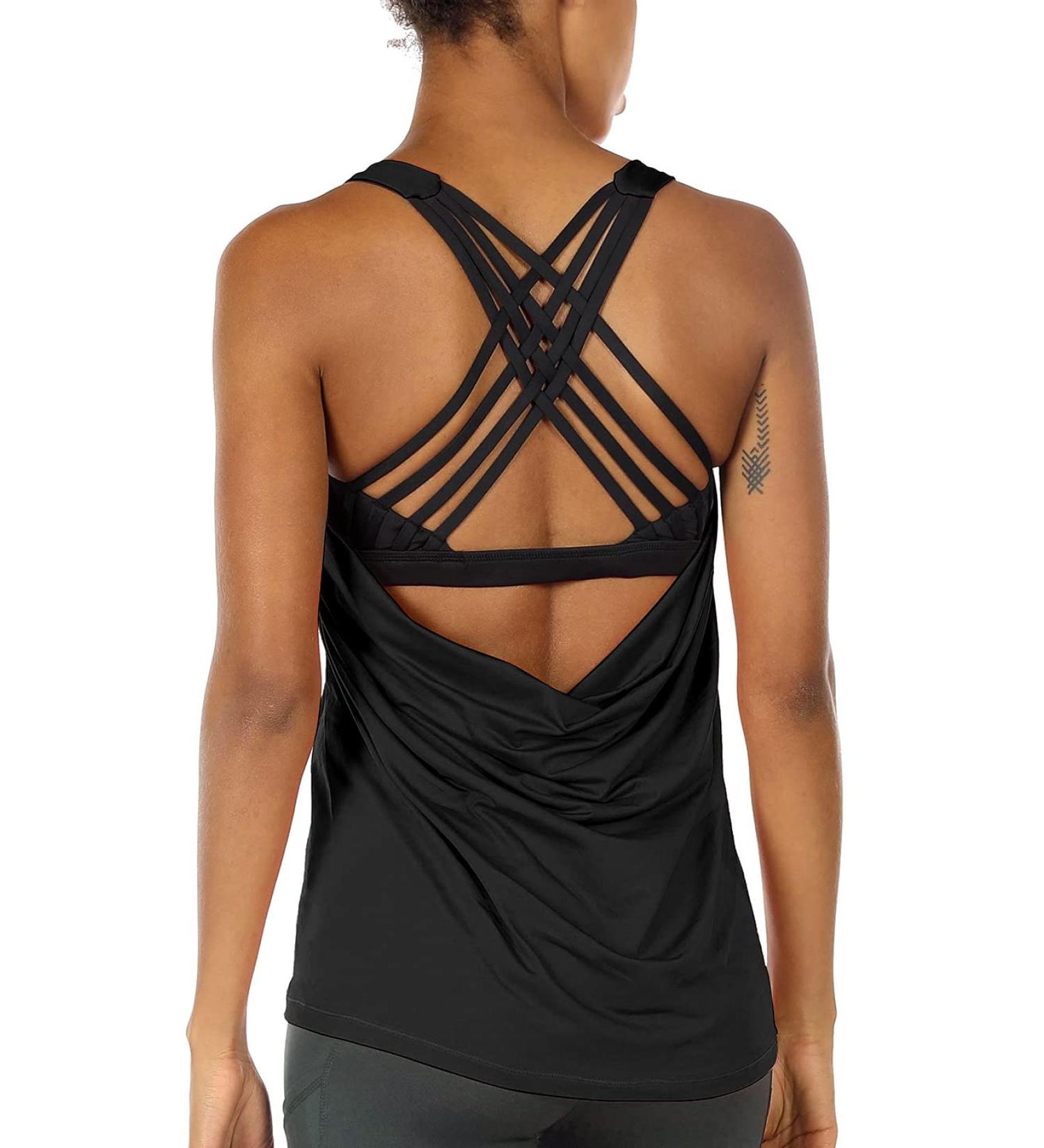 Icyzone Women's Yoga Tank Top with Built-in Bra - Black, X-Large - Buy Online on GoSupps.com