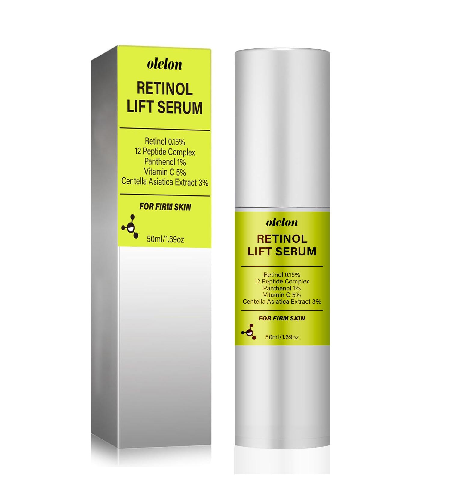OLELON Retinol Shot Tightening Serum with 12 Peptide & Vitamin C Centella Asiatica Pore Minimizer - Wrinkles & Fine Lines Firmer Skin Anti-Aging Skin Smoothing - 50ml - Buy Online on GoSupps.com