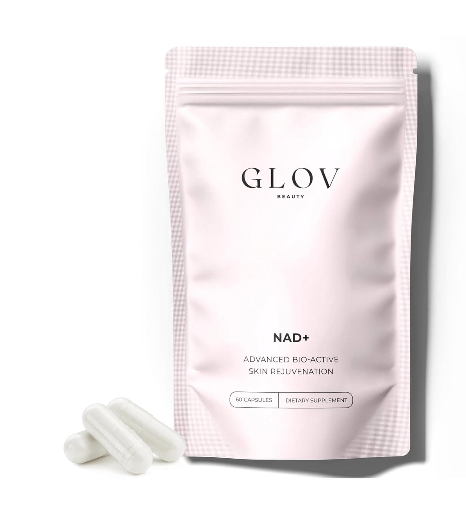 Glov Beauty NAD+ Supplement Capsules - Skin Rejuvenation with Resveratrol, Urolithin A & CoQ10, NAD Supplements for Women 40+, NAD Plus for Healthy Aging, Radiant Skin & Cellular Energy, 60 Veg Caps - Buy Online on GoSupps.com