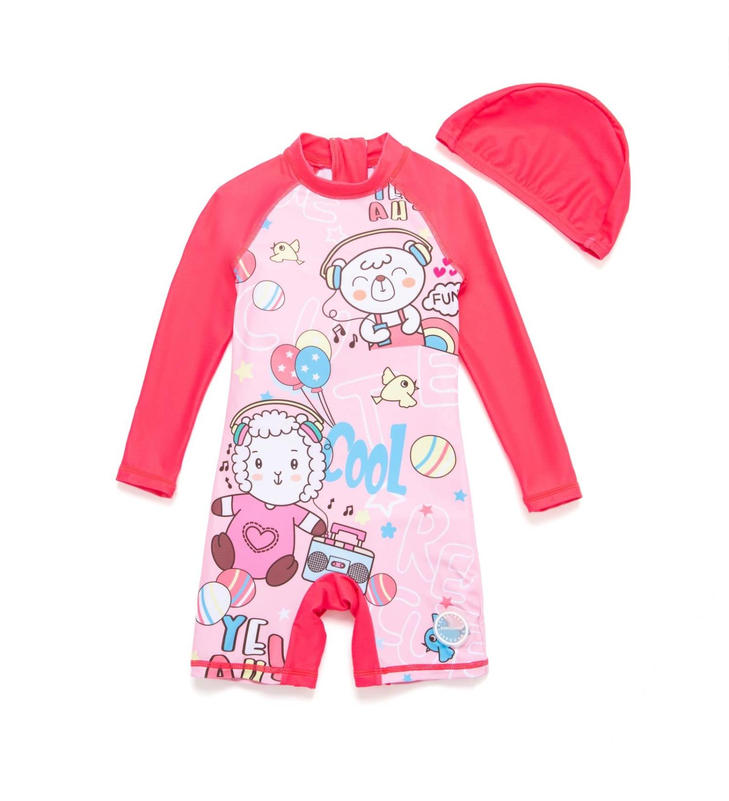 BONVERANO Baby Girls Long-Sleeve Swimsuit UPF 50+ Sun Protection | Toddler Bathing Suit 18-24 Months Pink - Buy Online on GoSupps.com