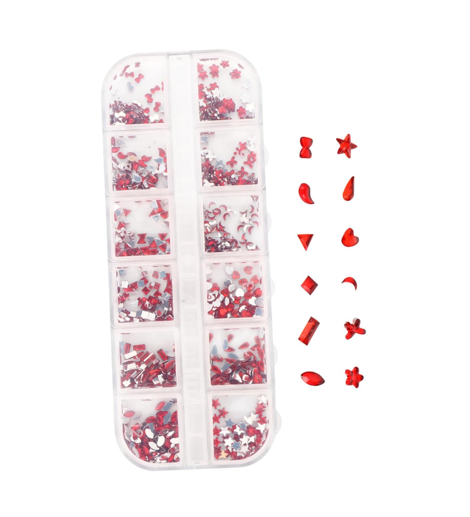 POPETPOP 1 Box Nail Jewelry Drill Red Sequin Ab Crystal Rhinestones Sticker Gems Nail Decoration Nail Jewelry Decorations Nail Art Accessories Diy Resin Drill Plastic Silver Black 13X5X1cm Red - Buy Online on GoSupps.com