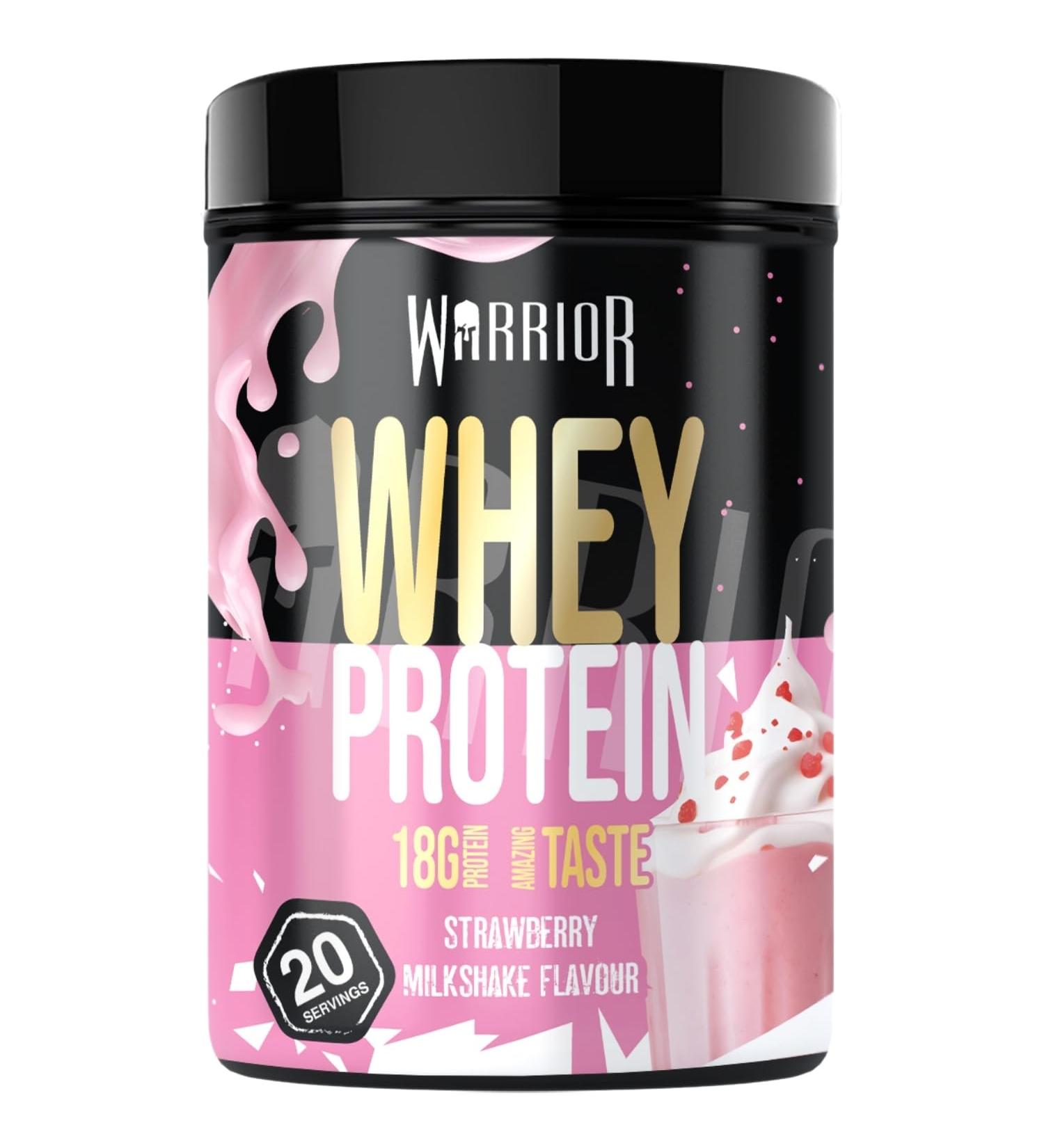 Poudre prot in e Warrior Whey 500 g (jusqu 36 g par portion) - Go t d licieux et riche en acides amin s - 20 portions (Milkshake la fraise) Whey Prot ine Fraise 500g - Buy Online on GoSupps.com