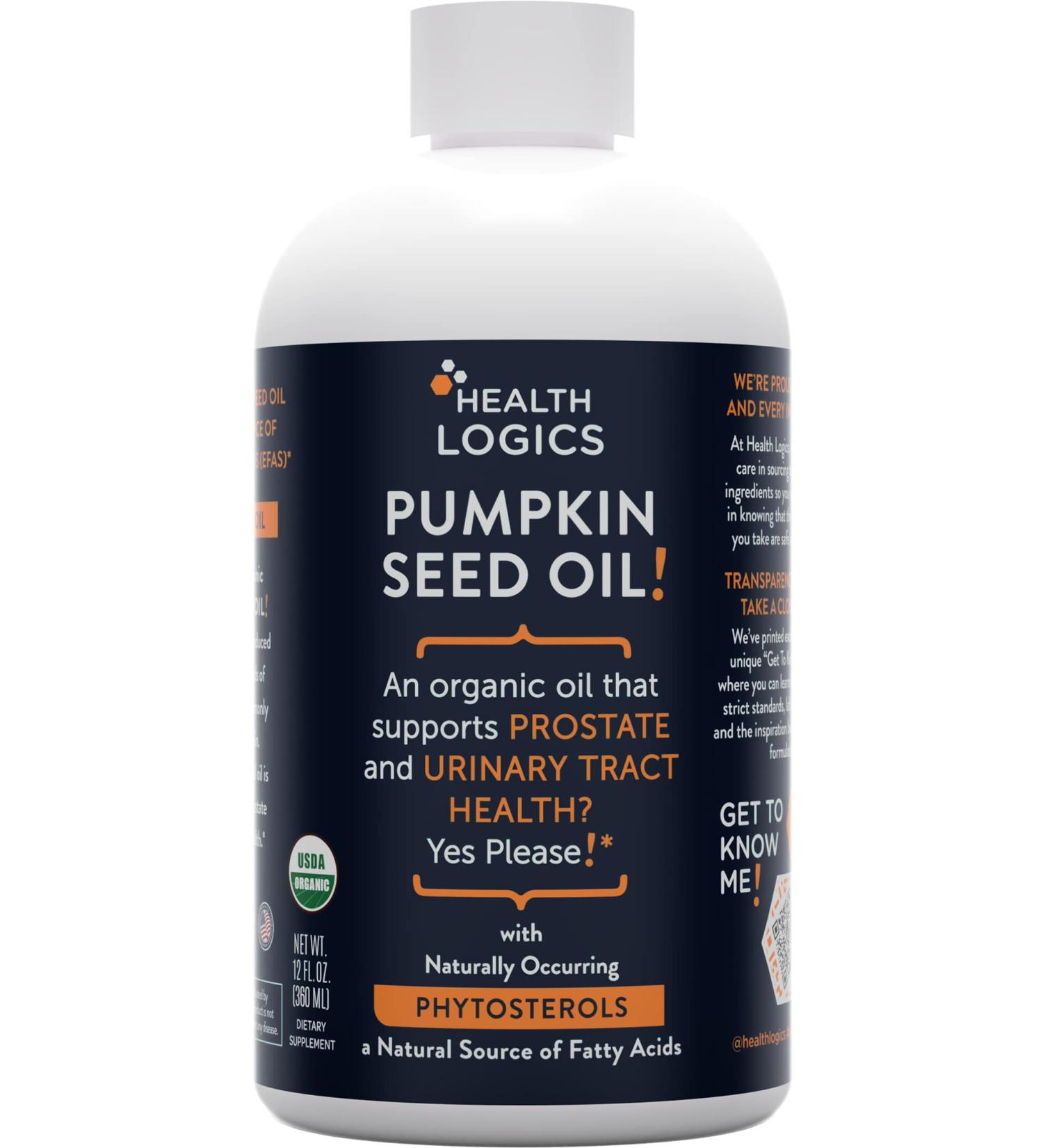 Health Logics Pumpkin Seed Oil 12oz Organic Cold Pressed | Vegetarian Non-GMO Gluten Free | Safe for Cooking | Supports Prostate Health - Buy Online on GoSupps.com