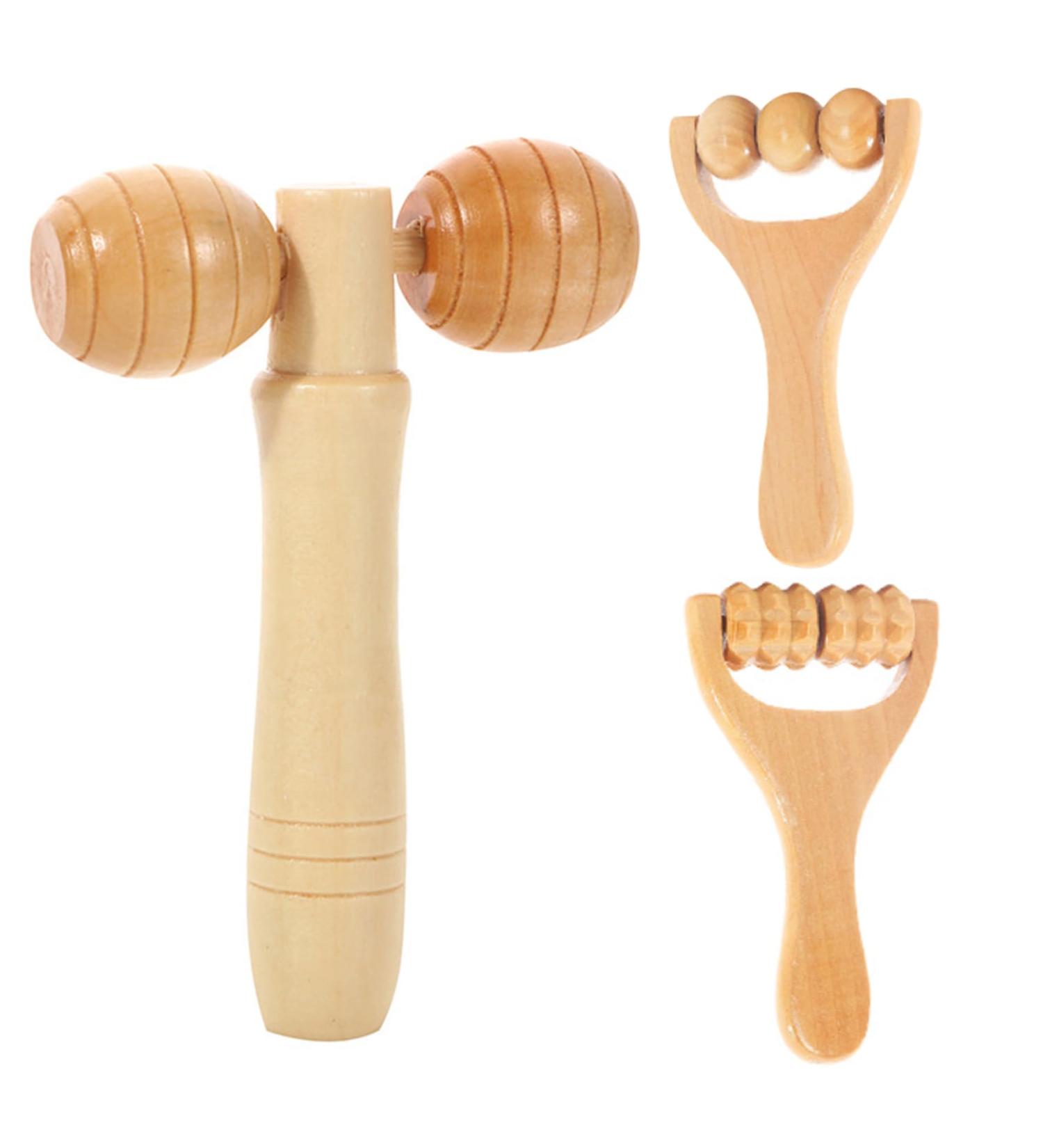 3PC Wooden Massage Stick Set - Hand & Full Body Muscle Relief Tools for Neck Waist Legs & Hands - Buy Online on GoSupps.com