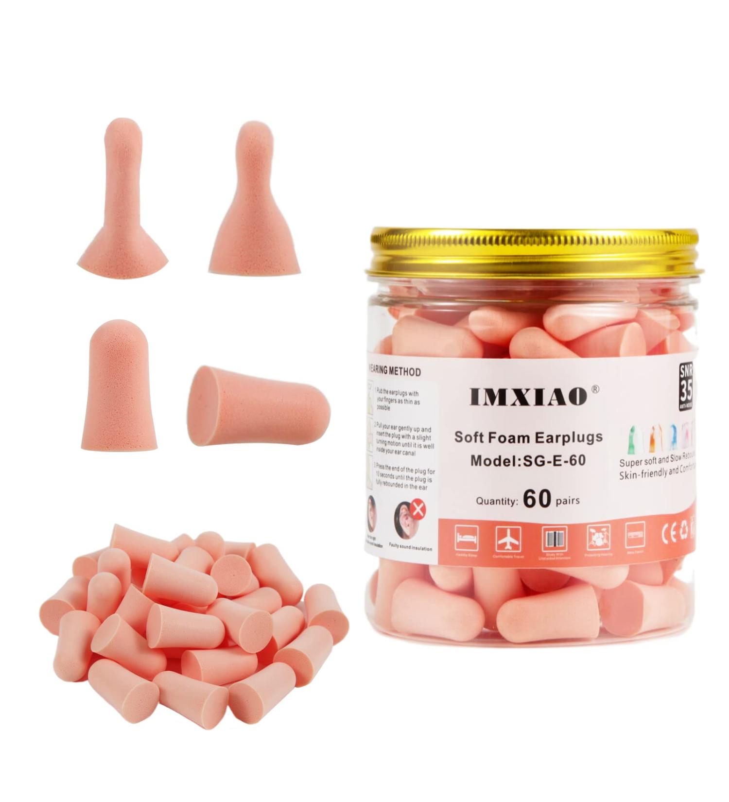 IMXIAO Reusable Soft Foam Ear Plugs for Sleeping - 60 Pairs Pink Noise Cancelling Earplugs for Snoring, Travel, and Loud Events - Buy Online on GoSupps.com