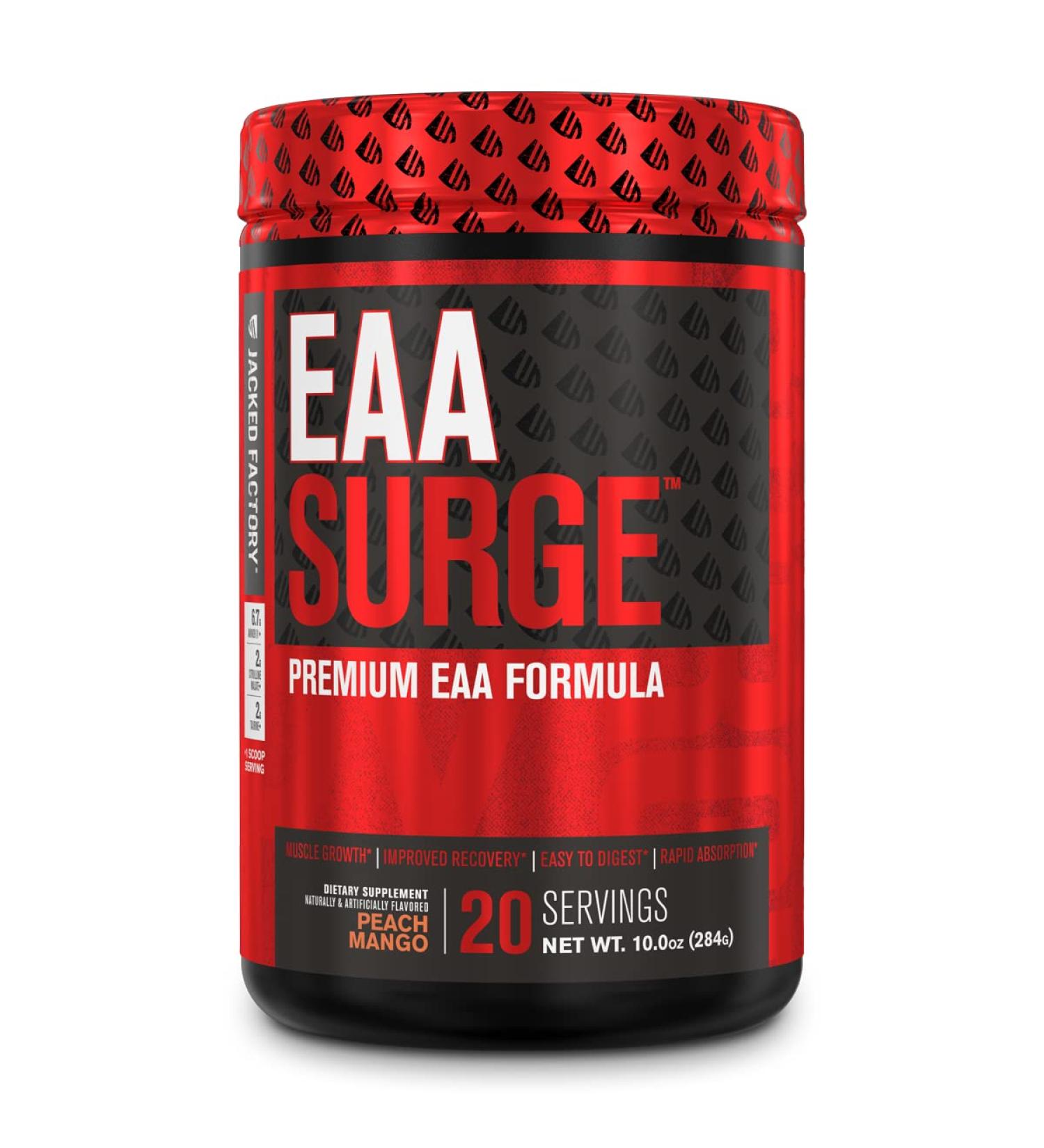 EAA Surge Premium EAA Supplement - Peach Mango, 20 Servings - Muscle Building, Strength, Pumps, Endurance, Recovery Formula with 9 Essential Amino Acids, L-Citrulline, and Taurine - Buy Online on GoSupps.com