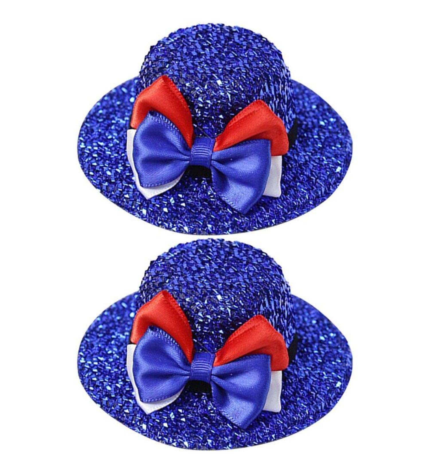 2 Pcs Mini Hat Clip with Bow Fashion Red Blue White Shining Hat Clip Independence Day Hairpin Hair Accessories - Buy Online on GoSupps.com