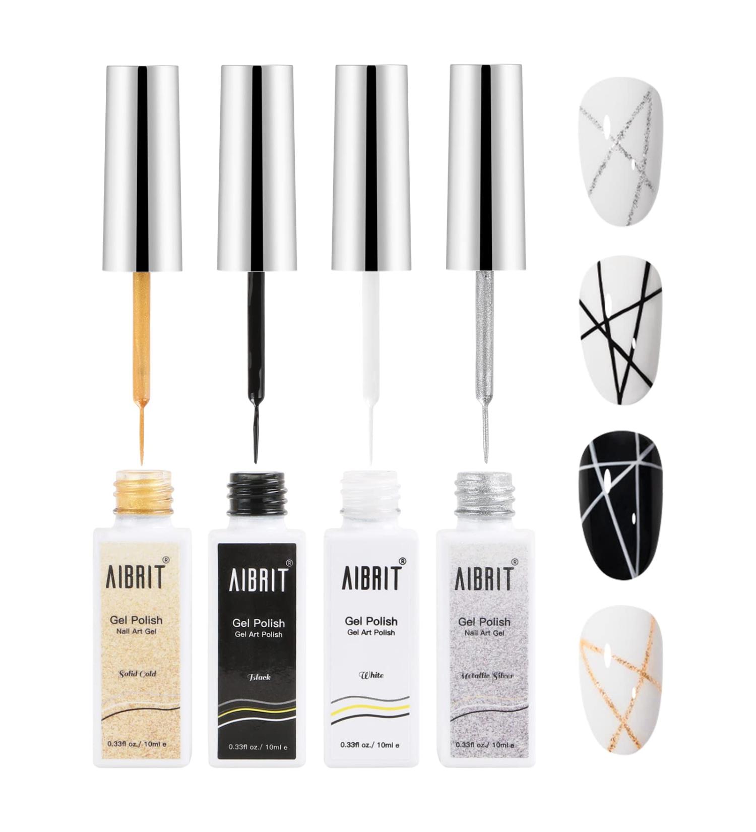 Gel Liner Nail Art Polish Set - 10ml, 4 Colors - Black, White, Gold, Silver - Nail Design Paint with Thin Brush - for Swirl Nails, French Tips, Manicure - DIY at Home - Buy Online on GoSupps.com