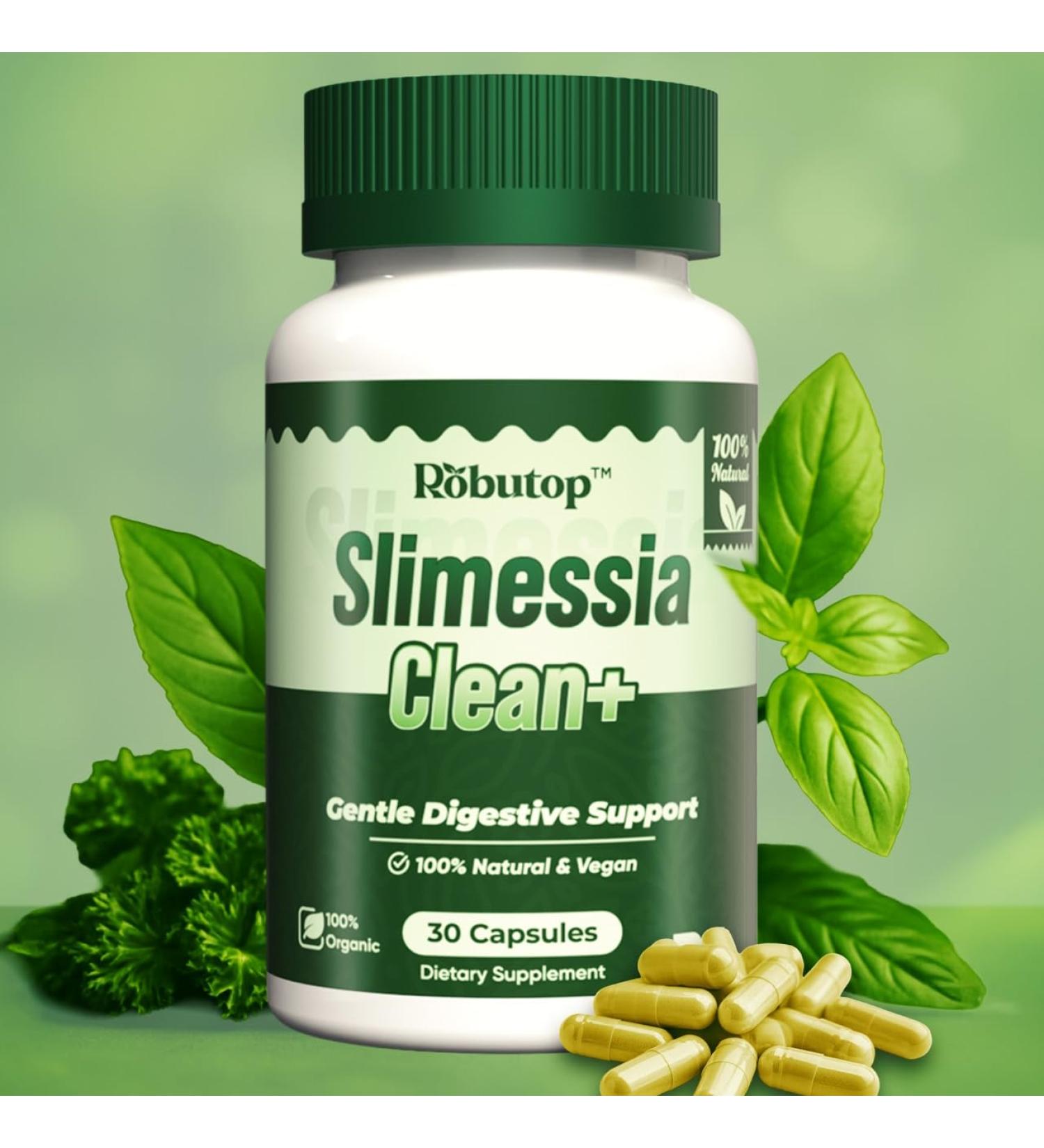 Robutop Slimessia Clean+ Gut Cleanse Detox with Moringa Seeds Mulberry Leaves Ginger-Daily Gentle Digestive Support - 30 Capsules - Non-GMO Plant Based - Natural Ingredients - Buy Online on GoSupps.com