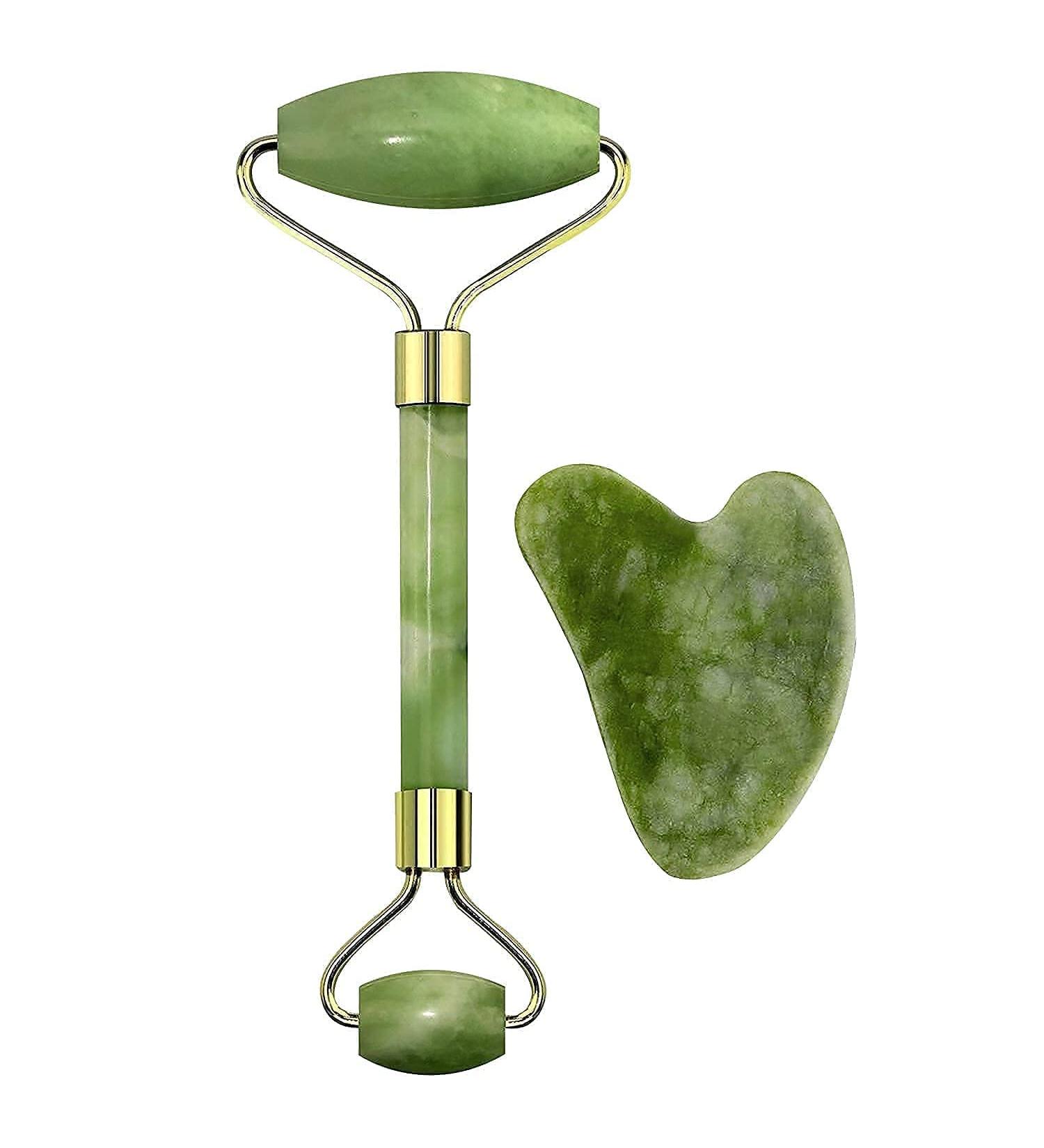 Buy Facial Massager Jade Roller & Gua Sha Tool - Natural Himalayan Stone for Skin Healing Wrinkles & Serum Application - Buy Online on GoSupps.com