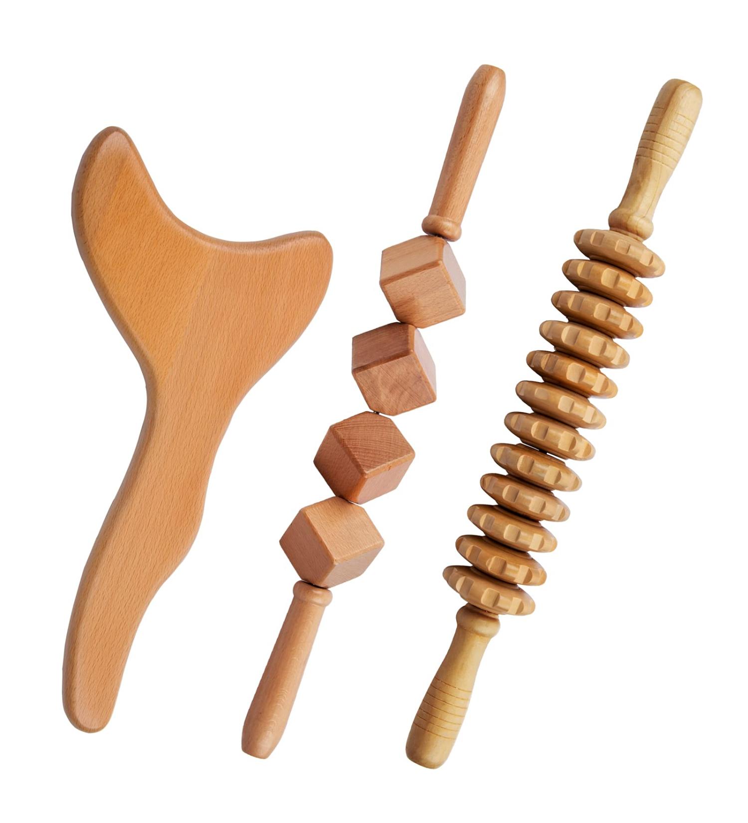 Wood Therapy Massage Tools 3-Piece Set for Lymphatic Drainage - Maderotherapy Colombiana Kit for Anti-Cellulite & Body Sculpting - Buy Online on GoSupps.com