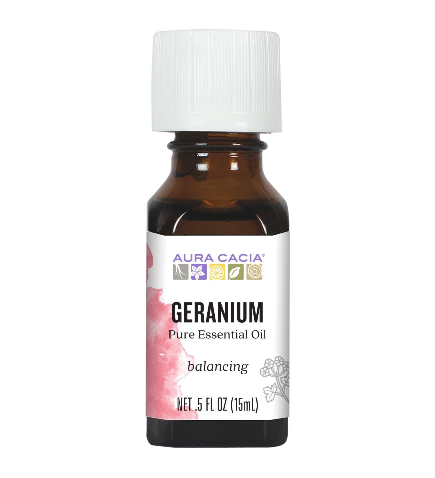 Aura Cacia 100% Pure Geranium Essential Oil | GC/MS Tested for Purity | 15 ml (0.5 fl. oz.) | Pelargonium graveolens Geranium 0.5 Fl Oz (Pack of 1) - Buy Online on GoSupps.com