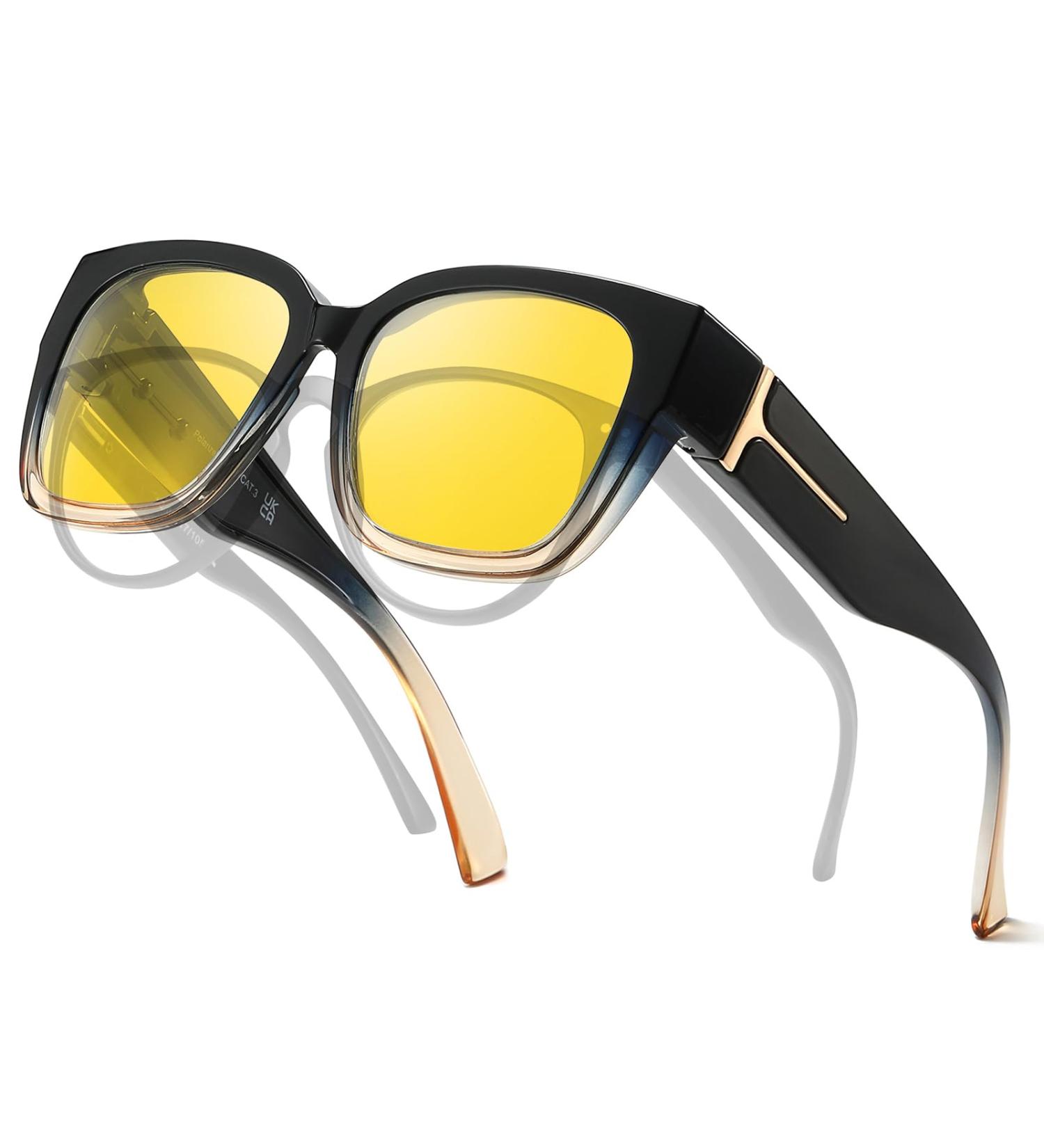 Shop TJUTR Oversized Blue Light Blocking Glasses for Women - Stylish Computer Eyewear TB7511 in Blue Brown/Yellow Light Yellow - Buy Online on GoSupps.com