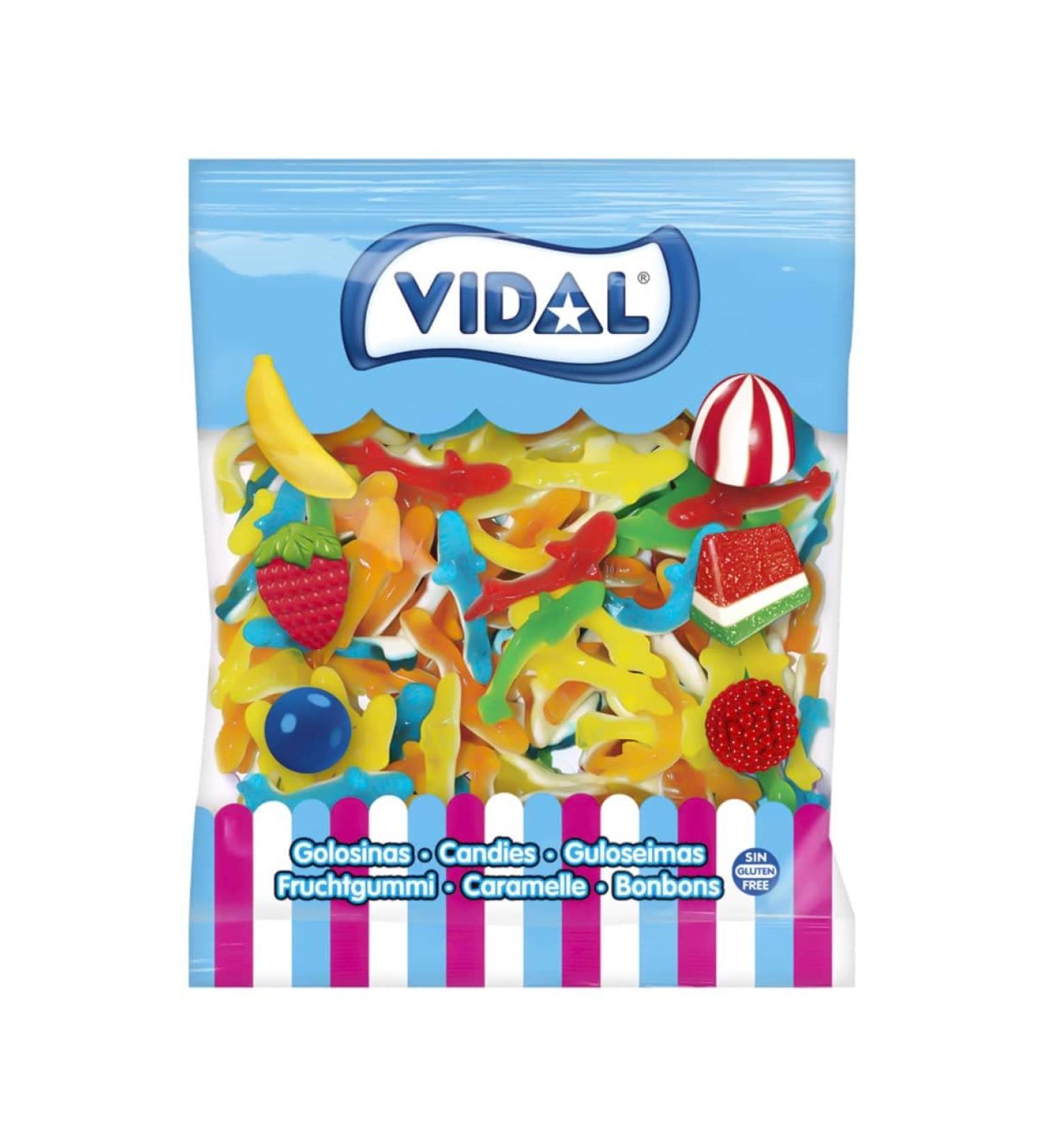 Vidal Gluten-Free Jelly Sharks Fruit Flavoured Assorted Colours - 1kg Bag - Buy Online on GoSupps.com