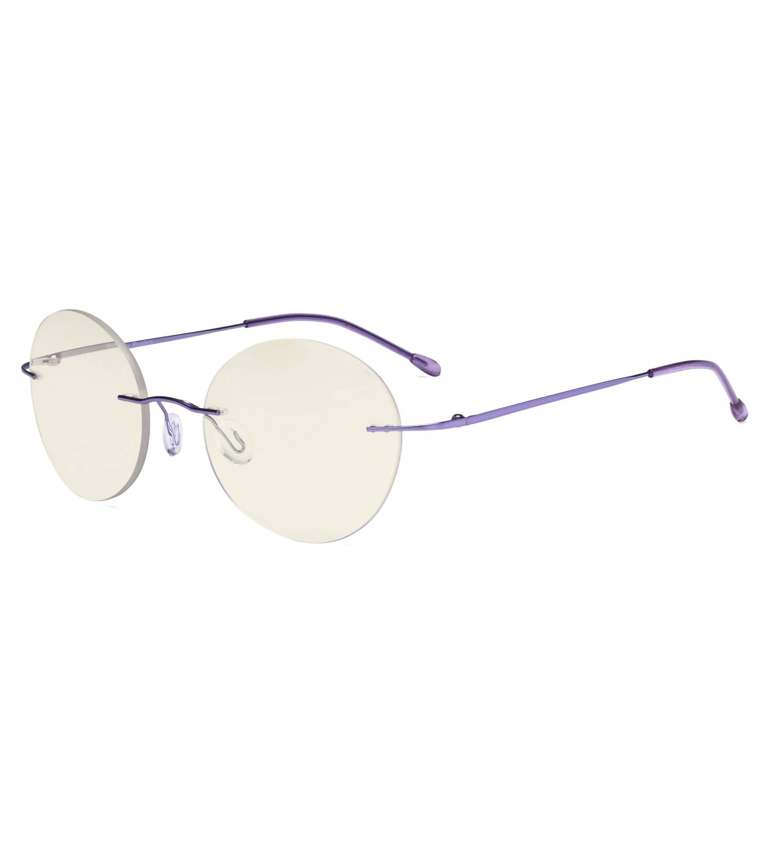 Eyekepper Frameless Progressive Blue Light Filter Reading Glasses - Multifocus Retro Round Eyeglasses for Men & Women - Purple +3.00 - Buy Online on GoSupps.com