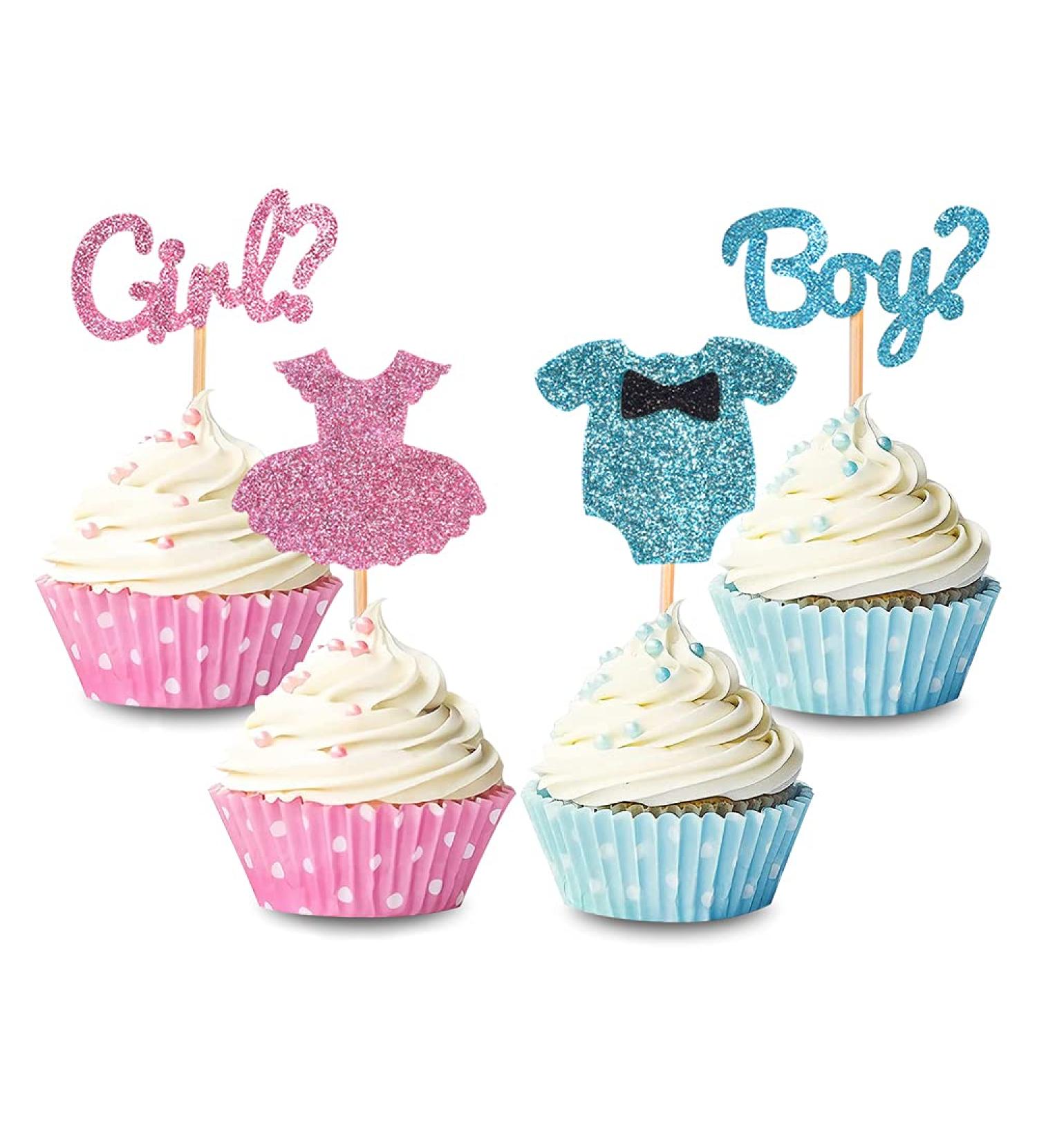 Hriochy Boy or Girl Cupcake Toppers Glitter Jumpsuit Cupcake Picks Baby Shower Kids Birthday Gender Reveal Party Cake Decorations Supplies - Buy Online on GoSupps.com