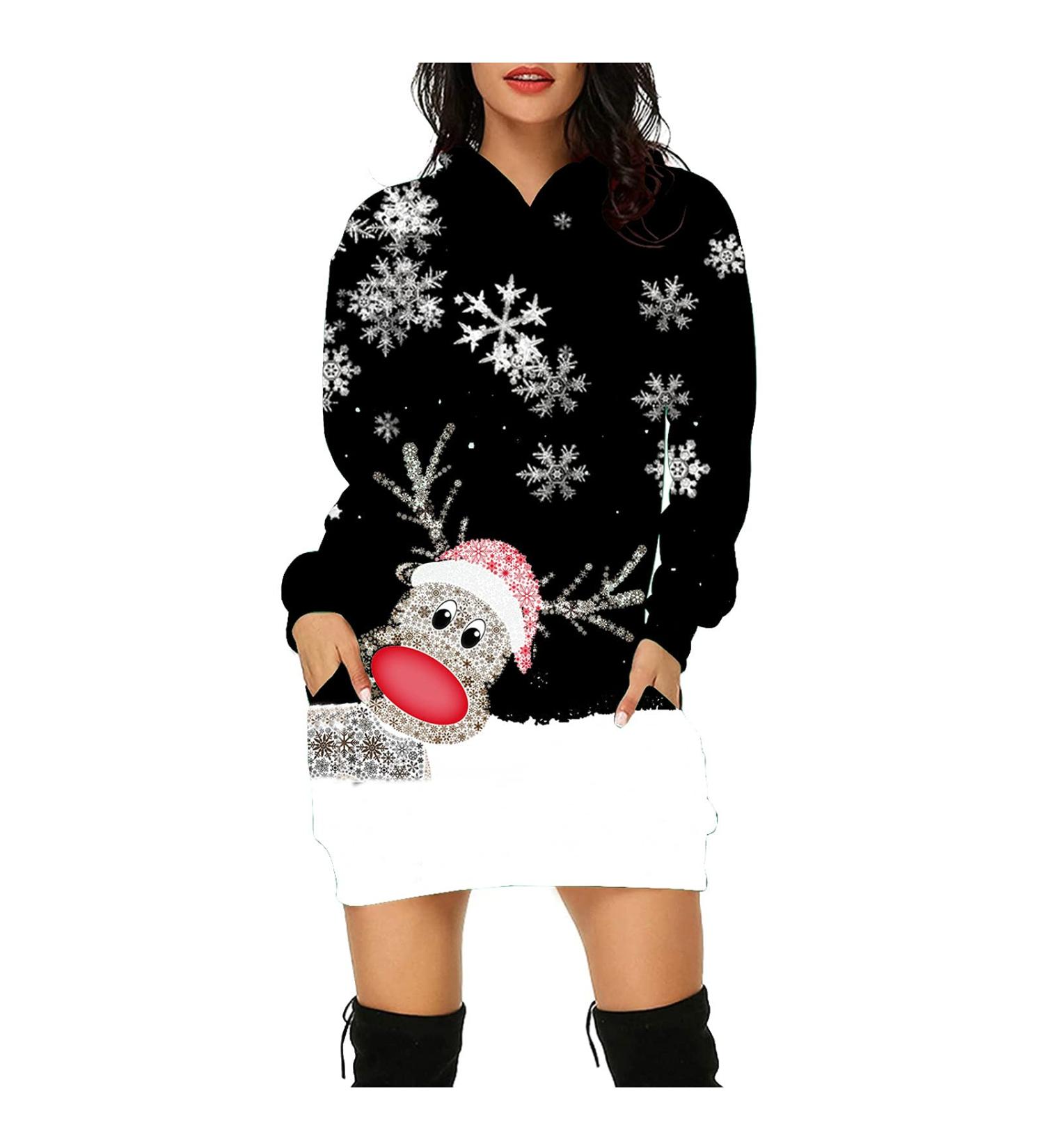 Stylish Long-Sleeved Christmas Sweatshirt Dress for Women | Merry Christmas Hoodie Dress | Perfect Holiday Outfit - Buy Online on GoSupps.com