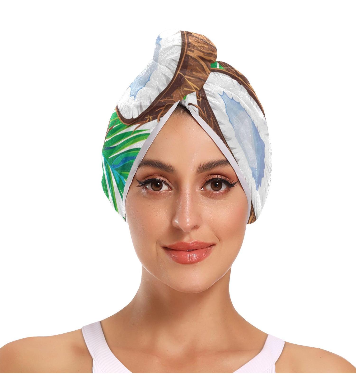 Tropical Coconut Hair Towel 2 Pack | Super Absorbent Quick Dry Hair Turbans for Women & Girls - Buy Online on GoSupps.com