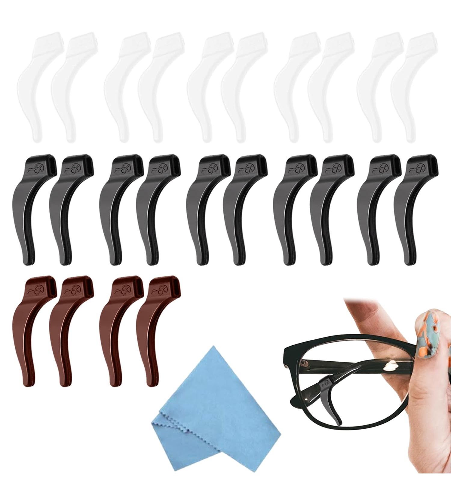 Zmdecqna Glasses Holder - 12 Silicone Anti-Slip Ear Pads for Glasses & Sunglasses - Soft Comfortable Protection (Black Transparent Brown) - Buy Online on GoSupps.com
