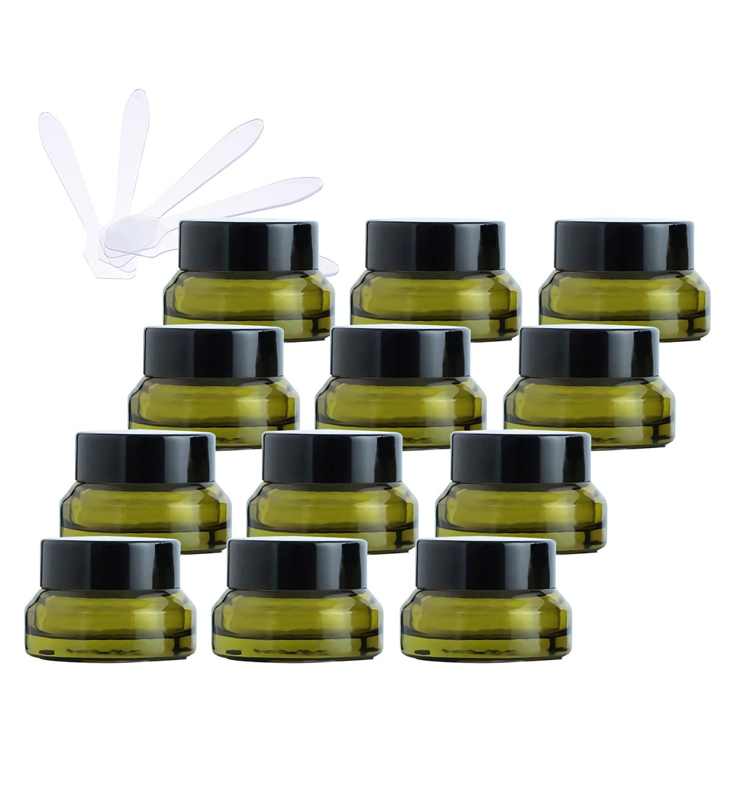 Zeoabsy 12-Pack 15ml Green Glass Cream Jars with Screw Caps & Spatulas - Perfect for Cosmetics Gels and Ointments - Buy Online on GoSupps.com