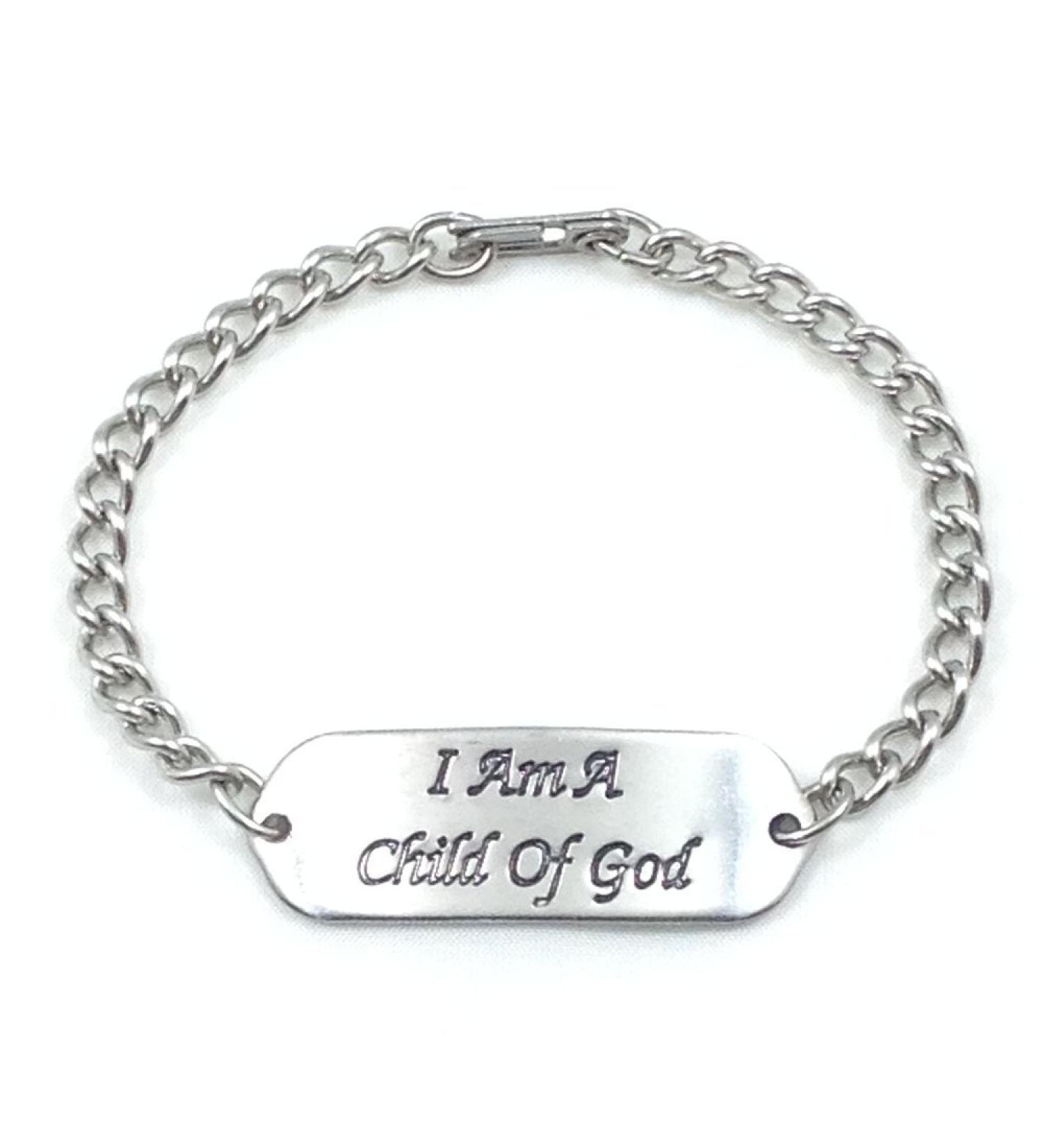 Child of God ID Bracelet IDB-12SH - with Sister Hook Clasp - Stainless Steel - Personalized Engraving - Customized Bracelet Length - Child Youth or Adult