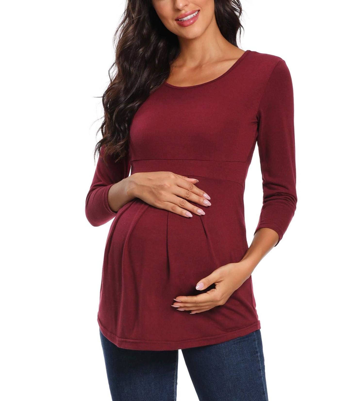 Love2Mi Women's Maternity Nursing Shirt - Layered Wrap Design - Size Small - Wine Red - Buy Online on GoSupps.com