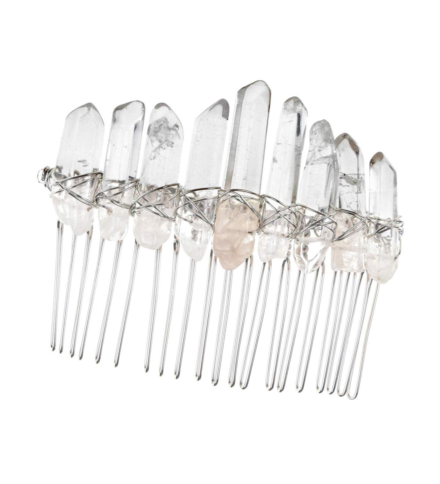 Merroyal Raw Crystal Quartz Tiara Mermaid Hair Combs Hair Accessory (Transparent)