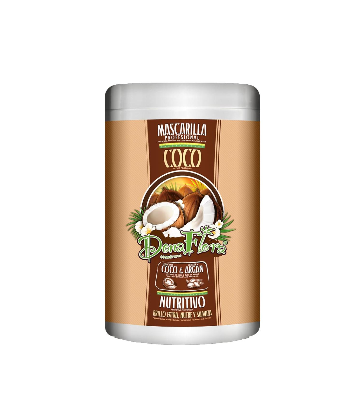 DONA FLORA Nourishing hair mask with coconut and argan 1000 ml deep care for dry and damaged hair repairing moisturizing and smoothing without sulphates
