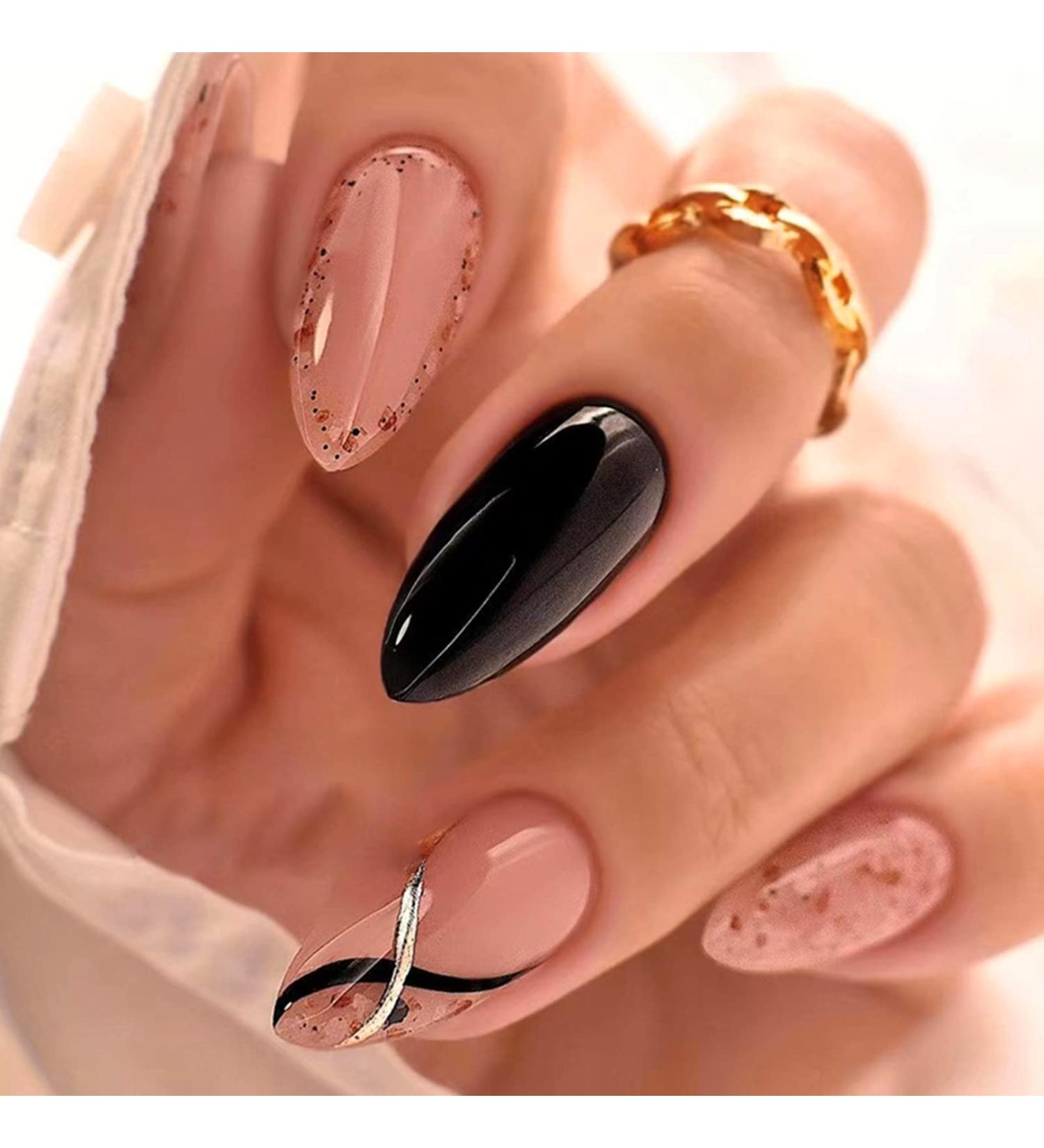 Almond False Nails Short 24Pcs Nude French Press On Nails with Polka Dot Designs - Glossy Acrylic Fake Nails for Women - Buy Online on GoSupps.com