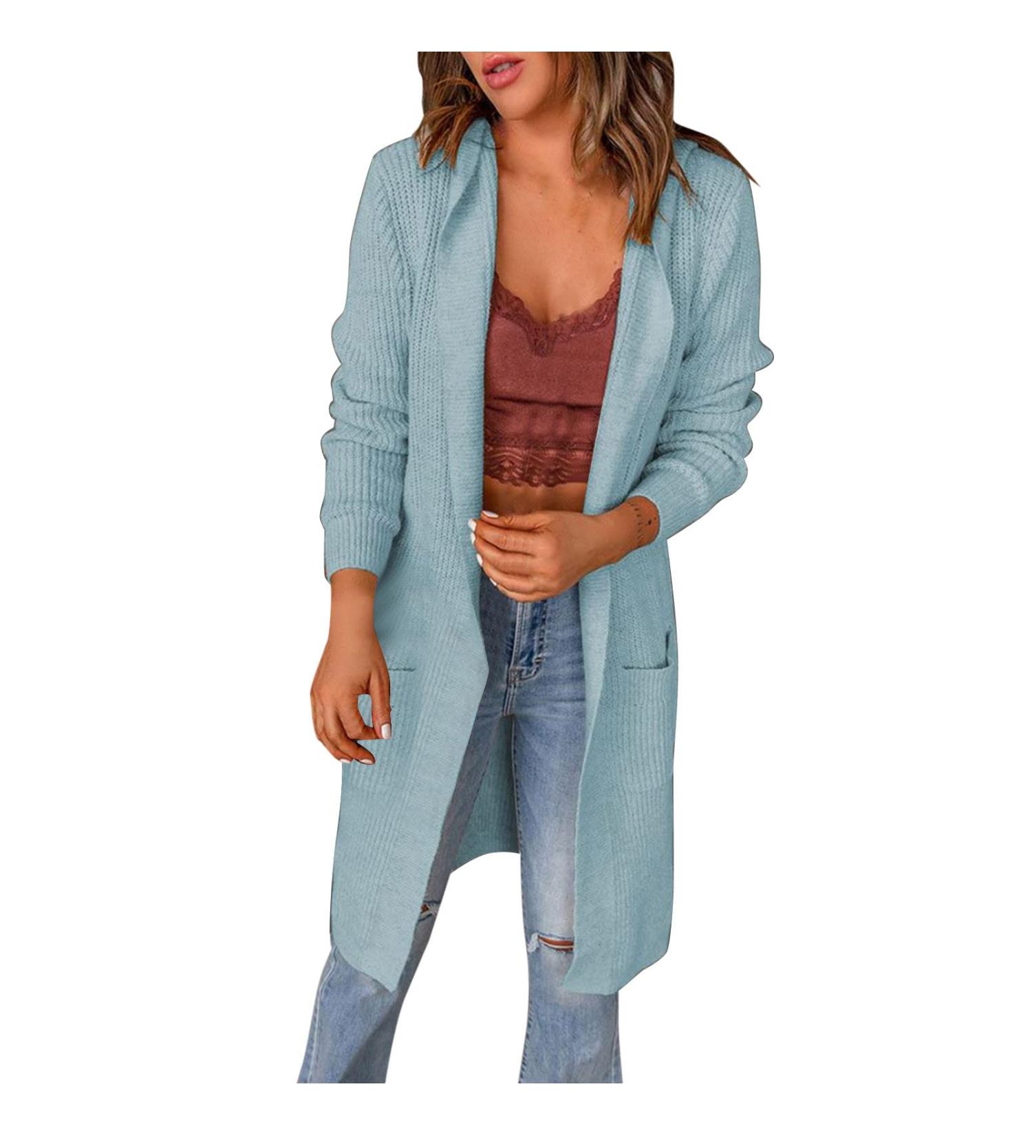 Gefomuofe Women's Long Sleeve Classic Blouses Cardigan with Buttons Long Sleeve Lightweight Cardigan Elegant Shoulder Jacket Top Casual Sweater Elegant Shoulder Jacket Top Casual Top Blue XXL - Buy Online on GoSupps.com
