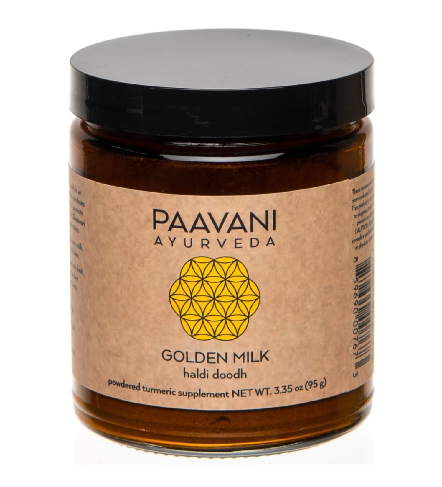 PAAVANI Ayurveda Golden Milk - Made in USA - Ayurvedic Turmeric & Ashwagandha Blend - Powdered Supplement - Haldi Doodh - 100% Organic - 38 Servings - Buy Online on GoSupps.com